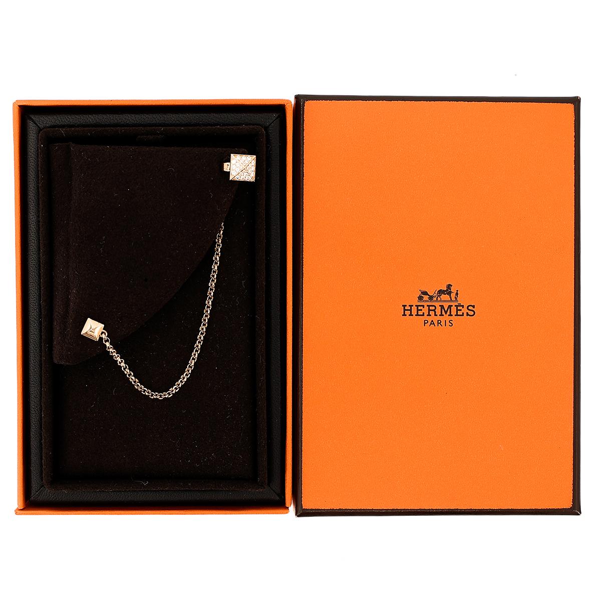 全新 HERMÈS 愛馬仕 Clou d'H 右單耳爬耳夾 耳環 玫瑰金 鑽石 - 6