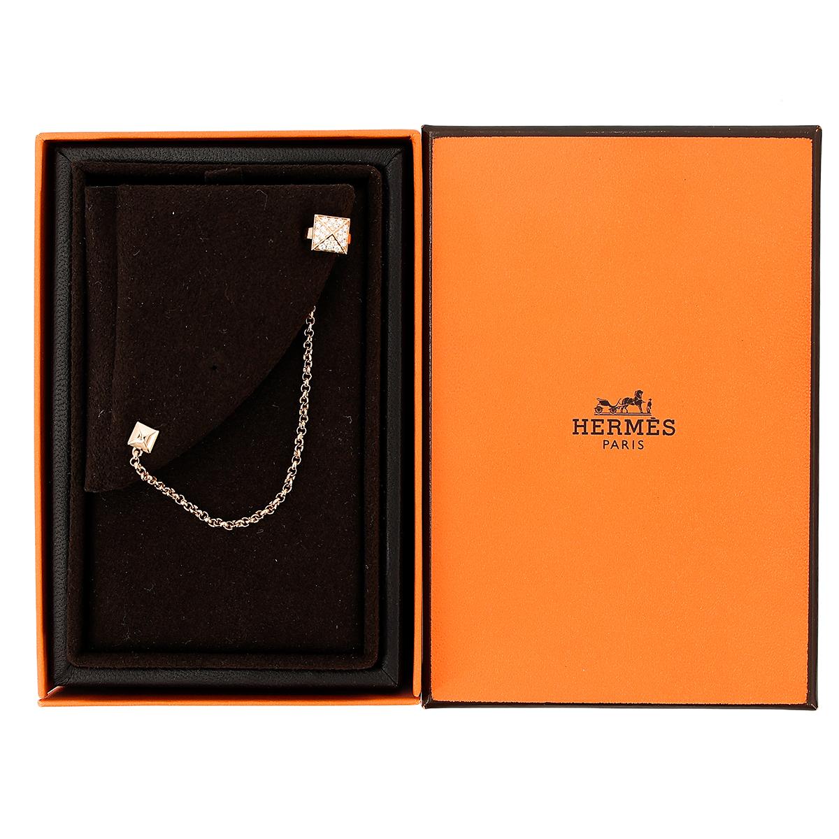 全新 HERMÈS 愛馬仕 Clou d'H 右單耳爬耳夾 耳環 玫瑰金 鑽石 - 6