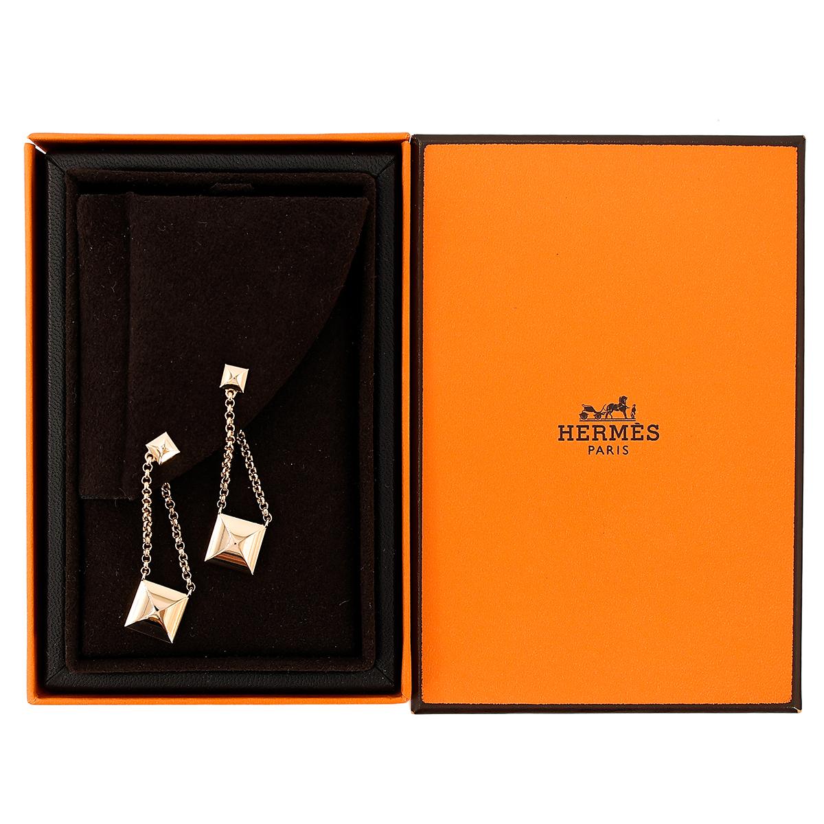 全新 HERMÈS 愛馬仕 Clou d'H 垂墜耳環 玫瑰金 鑽石 - 4