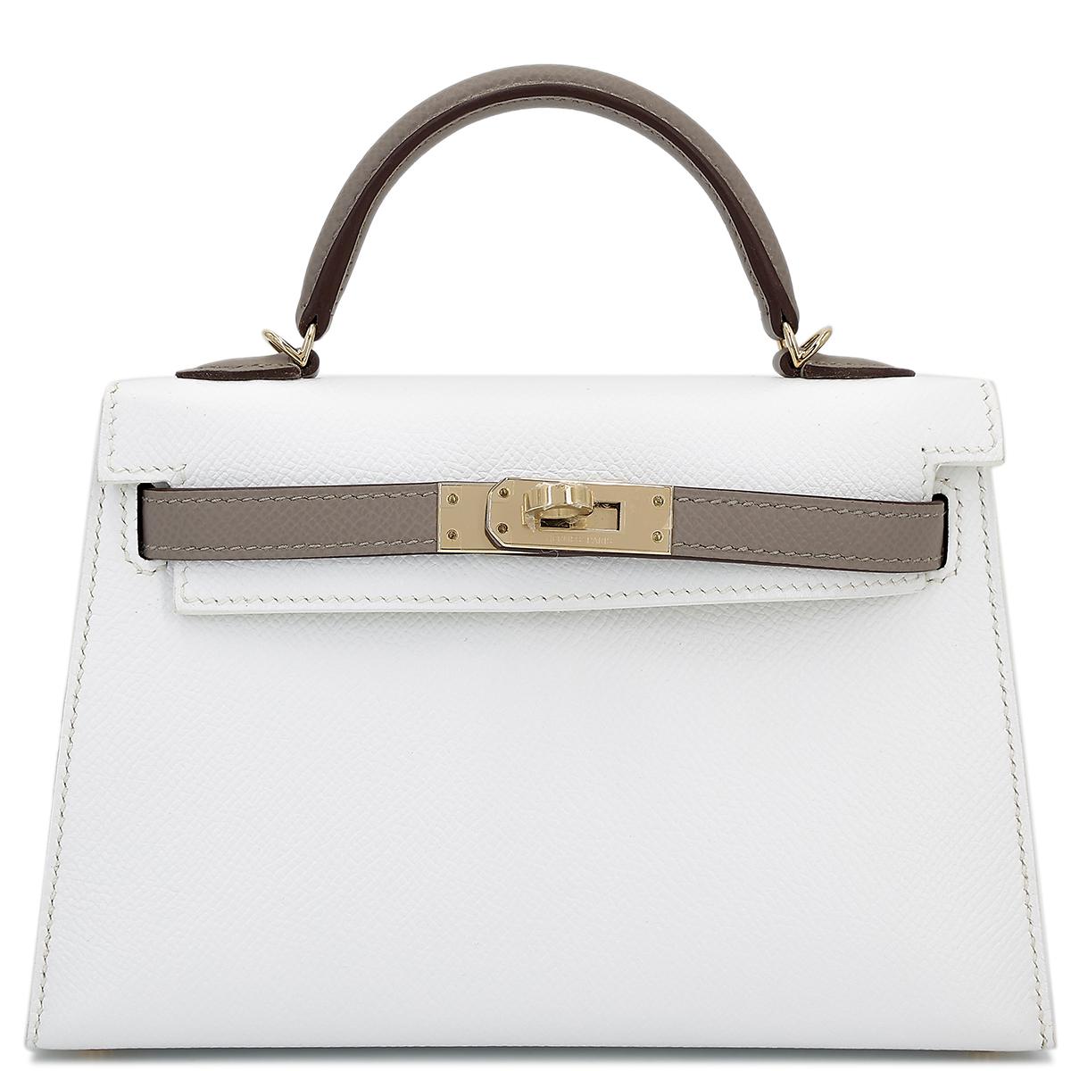 Unused ( Rank NS ) HERMÈS Special Order Mini Kelly II Gris Asphalte (M8) White (01) Epsom Permabrass hardware Y (2020) - 1