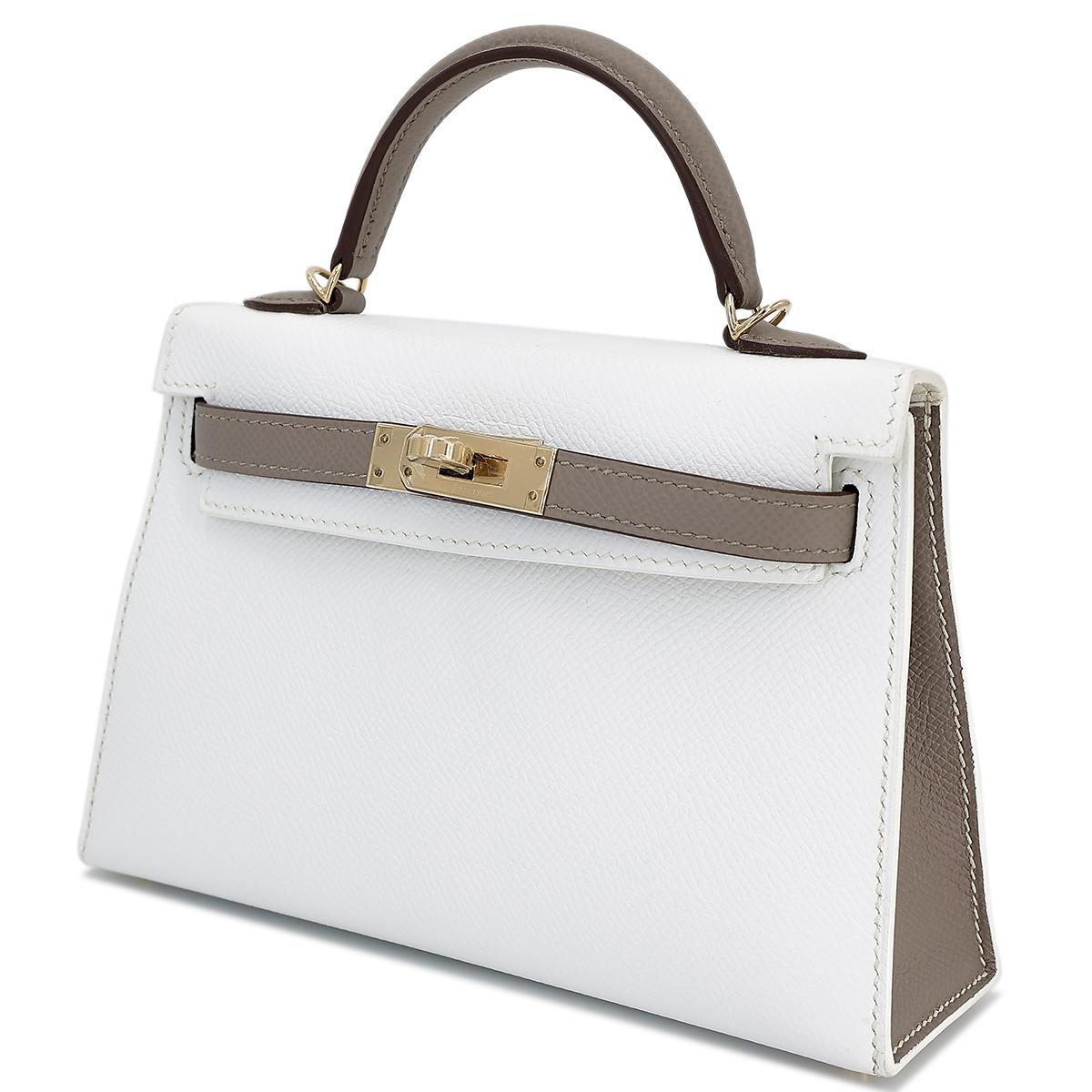 Unused ( Rank NS ) HERMÈS Special Order Mini Kelly II Gris Asphalte (M8) White (01) Epsom Permabrass hardware Y (2020) - 2