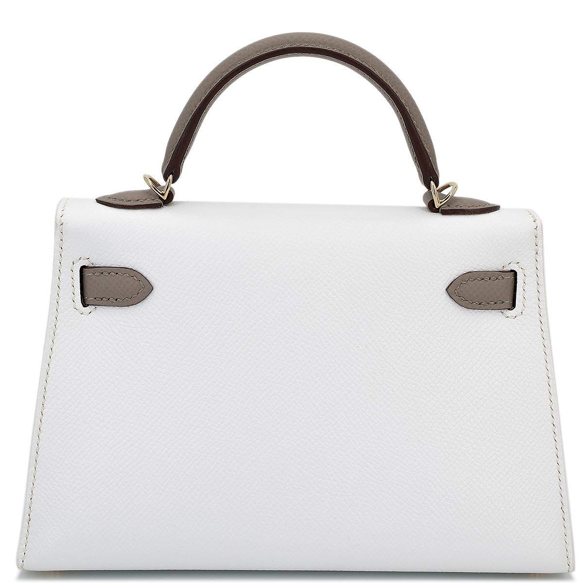 Unused ( Rank NS ) HERMÈS Special Order Mini Kelly II Gris Asphalte (M8) White (01) Epsom Permabrass hardware Y (2020) - 3