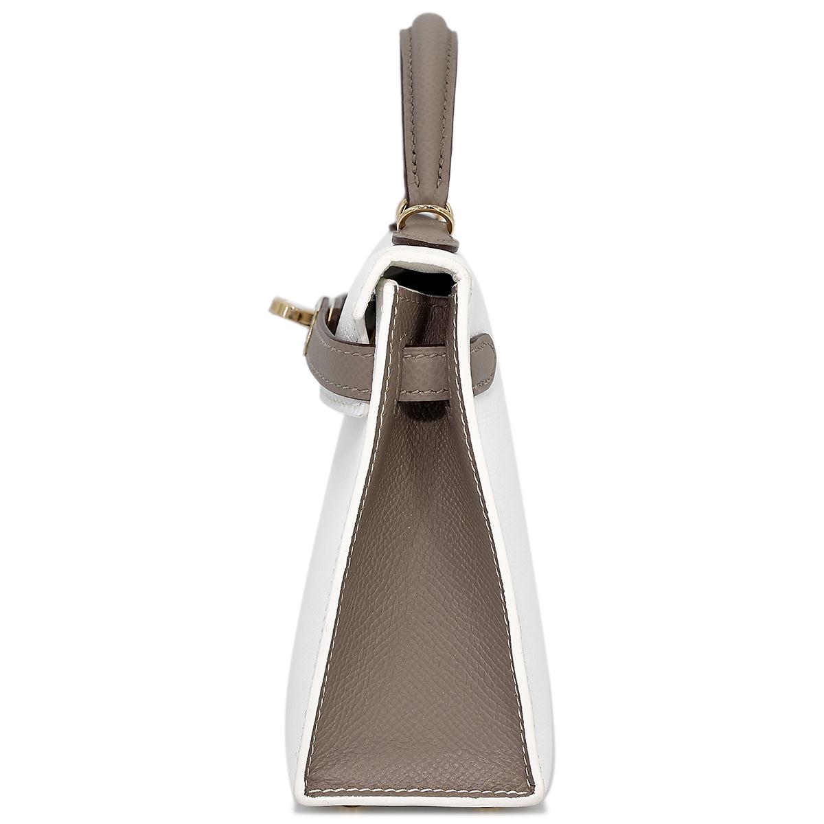 Unused ( Rank NS ) HERMÈS Special Order Mini Kelly II Gris Asphalte (M8) White (01) Epsom Permabrass hardware Y (2020) - 4