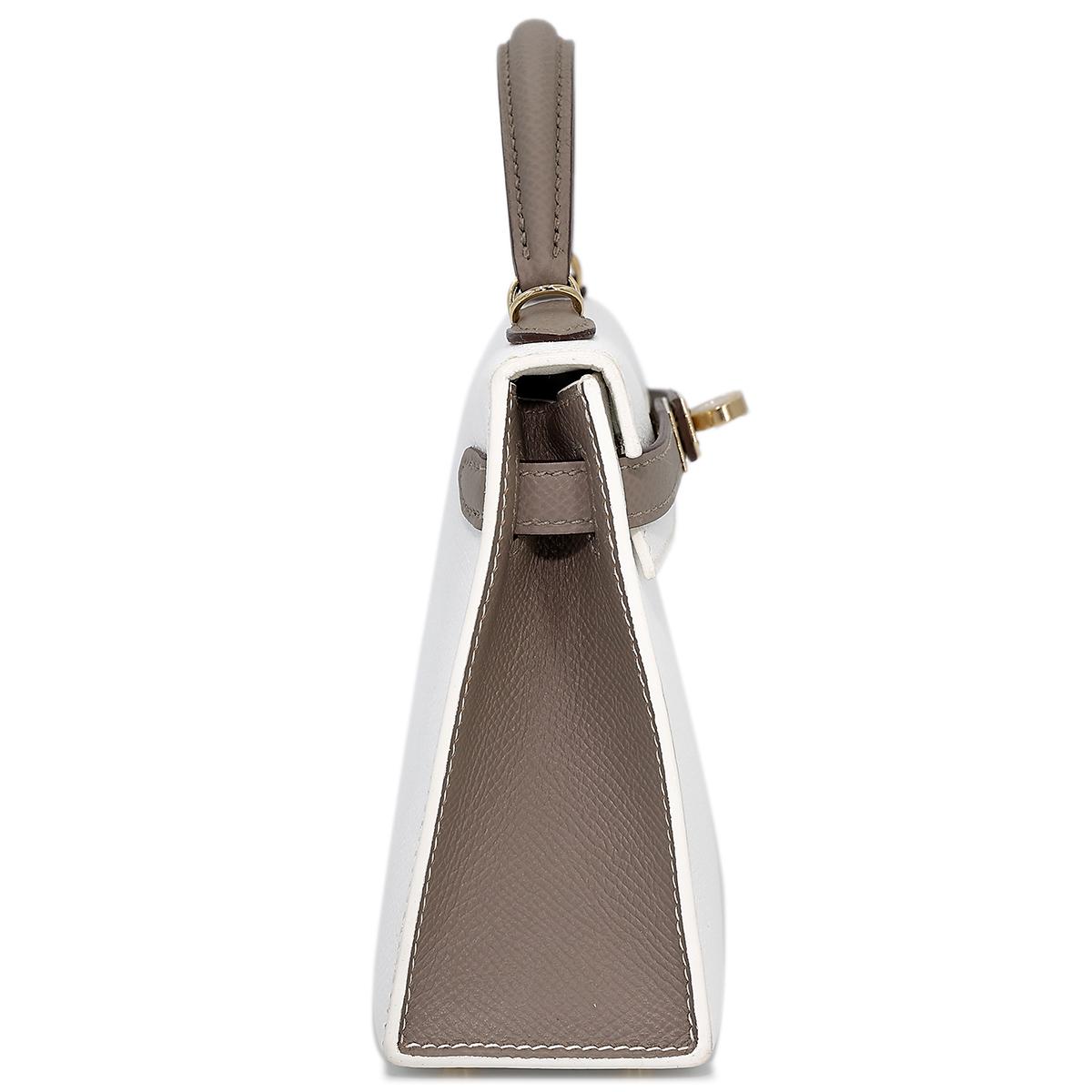 Unused ( Rank NS ) HERMÈS Special Order Mini Kelly II Gris Asphalte (M8) White (01) Epsom Permabrass hardware Y (2020) - 5