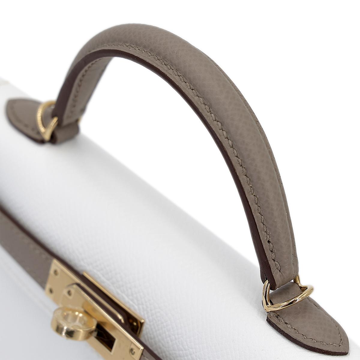 Unused ( Rank NS ) HERMÈS Special Order Mini Kelly II Gris Asphalte (M8) White (01) Epsom Permabrass hardware Y (2020) - 6