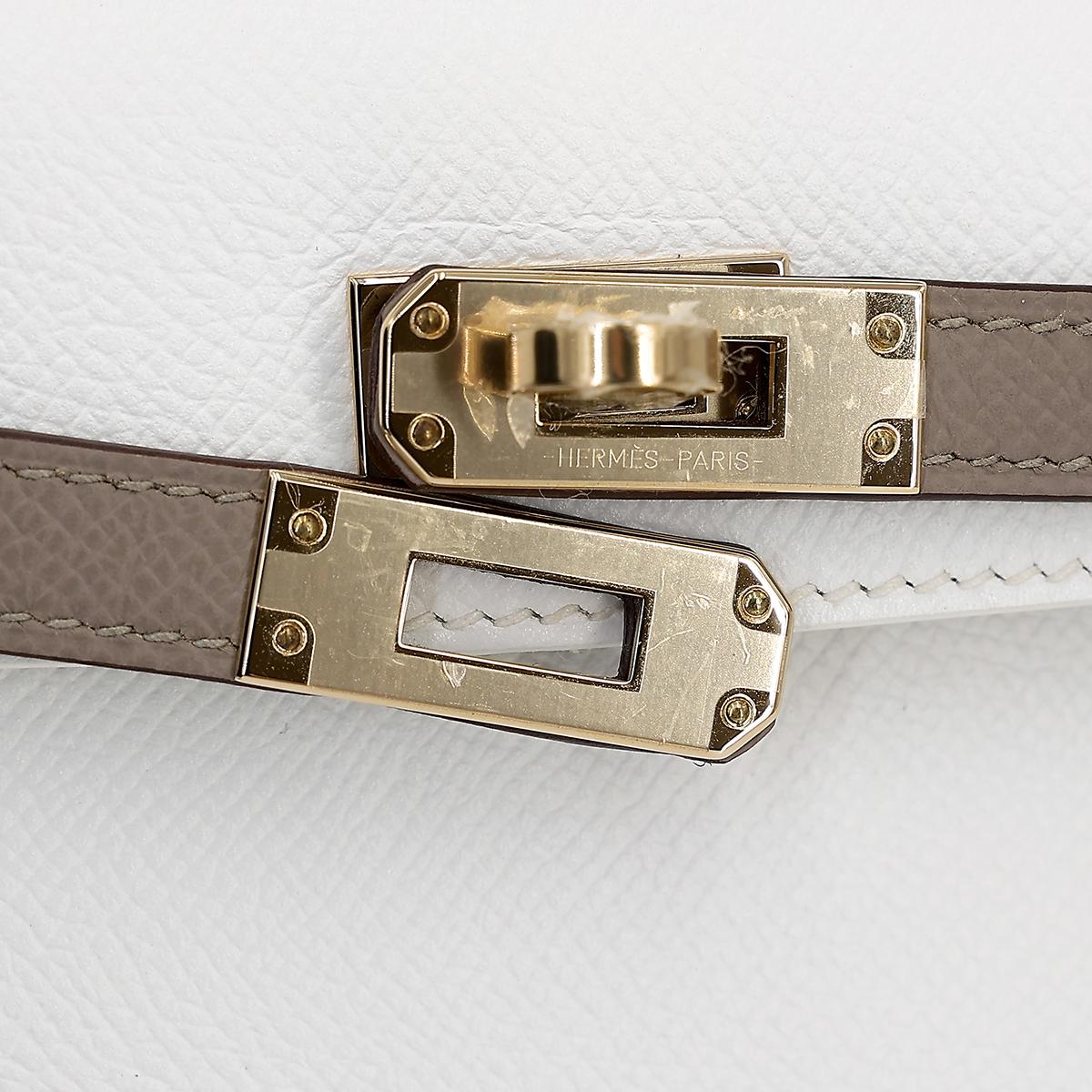 Unused ( Rank NS ) HERMÈS Special Order Mini Kelly II Gris Asphalte (M8) White (01) Epsom Permabrass hardware Y (2020) - 12