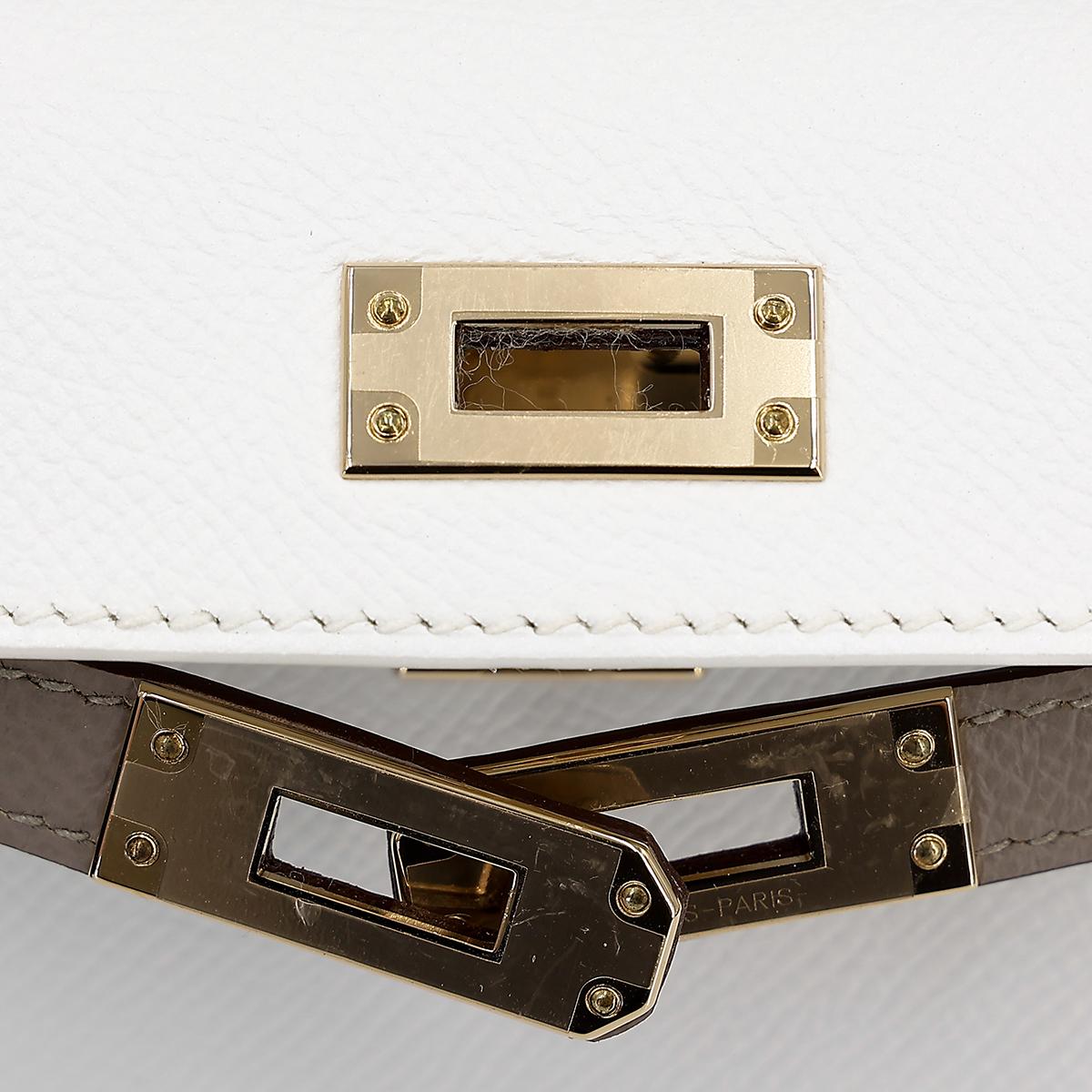Unused ( Rank NS ) HERMÈS Special Order Mini Kelly II Gris Asphalte (M8) White (01) Epsom Permabrass hardware Y (2020) - 13