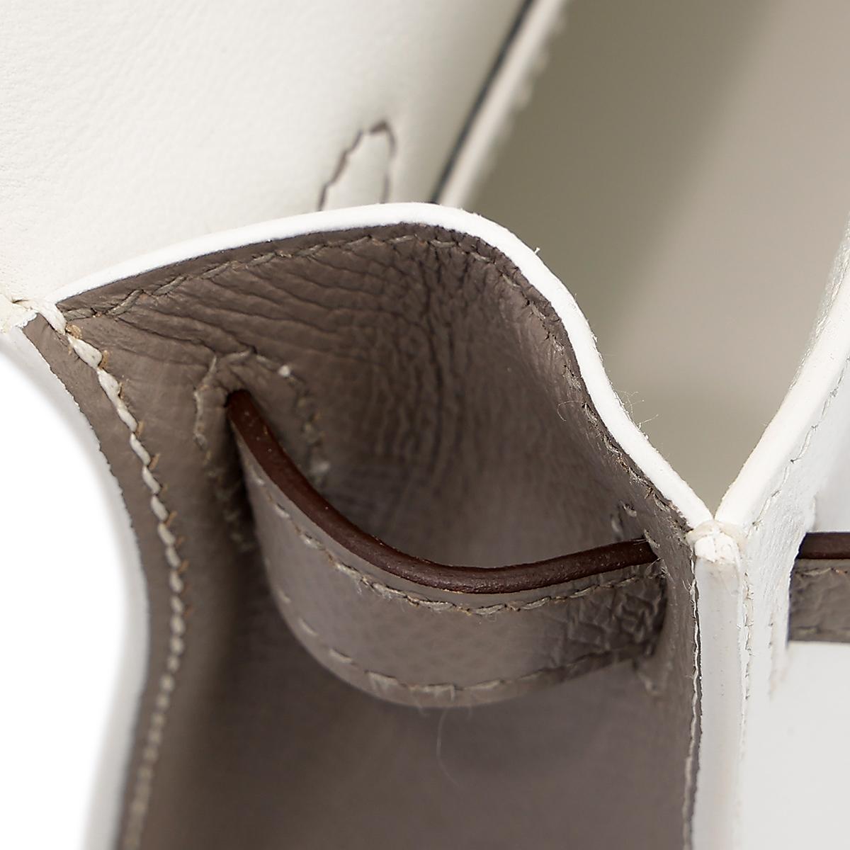 Unused ( Rank NS ) HERMÈS Special Order Mini Kelly II Gris Asphalte (M8) White (01) Epsom Permabrass hardware Y (2020) - 19
