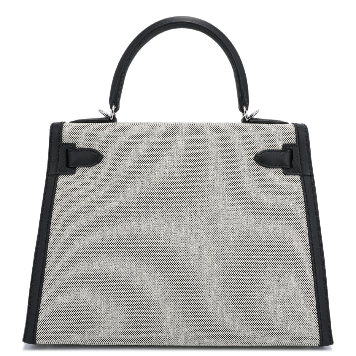 未使用保存品 HERMÈS 爱马仕 Kelly 28 89 黑色 Noir Swift牛皮 Toile H 帆布 银扣 Z刻 2021年 - 3