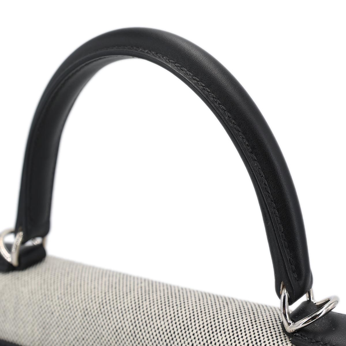 未使用保存品 HERMÈS 爱马仕 Kelly 28 89 黑色 Noir Swift牛皮 Toile H 帆布 银扣 Z刻 2021年 - 6