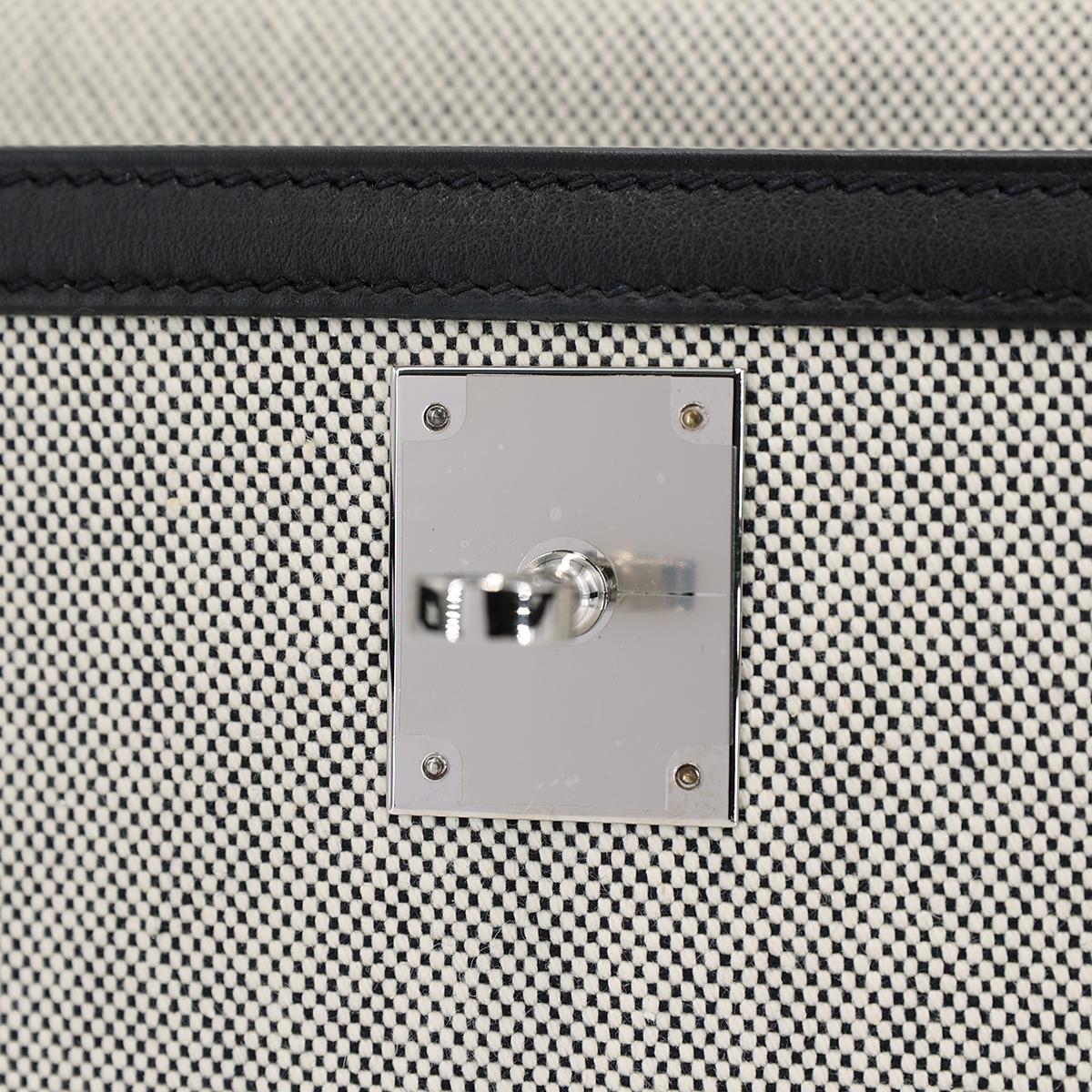 未使用保存品 HERMÈS 爱马仕 Kelly 28 89 黑色 Noir Swift牛皮 Toile H 帆布 银扣 Z刻 2021年 - 14