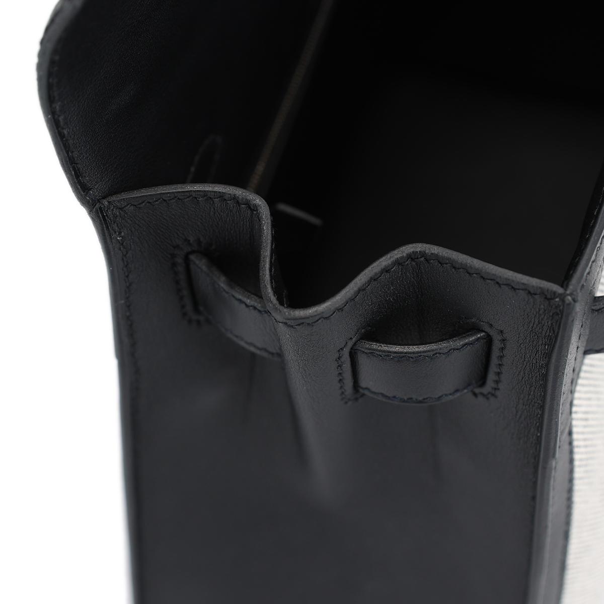 未使用保存品 HERMÈS 爱马仕 Kelly 28 89 黑色 Noir Swift牛皮 Toile H 帆布 银扣 Z刻 2021年 - 18