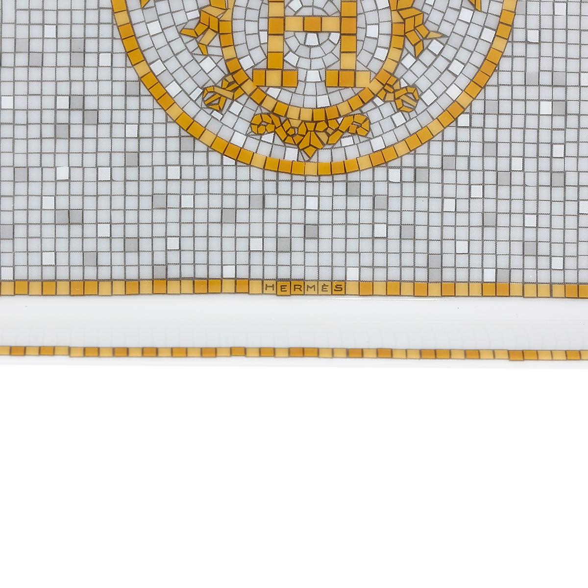 Brand New ( Rank N ) HERMÈS Mosaique au 24 gold tray, small model  Yellow Orange Gray White Porcelain - 6