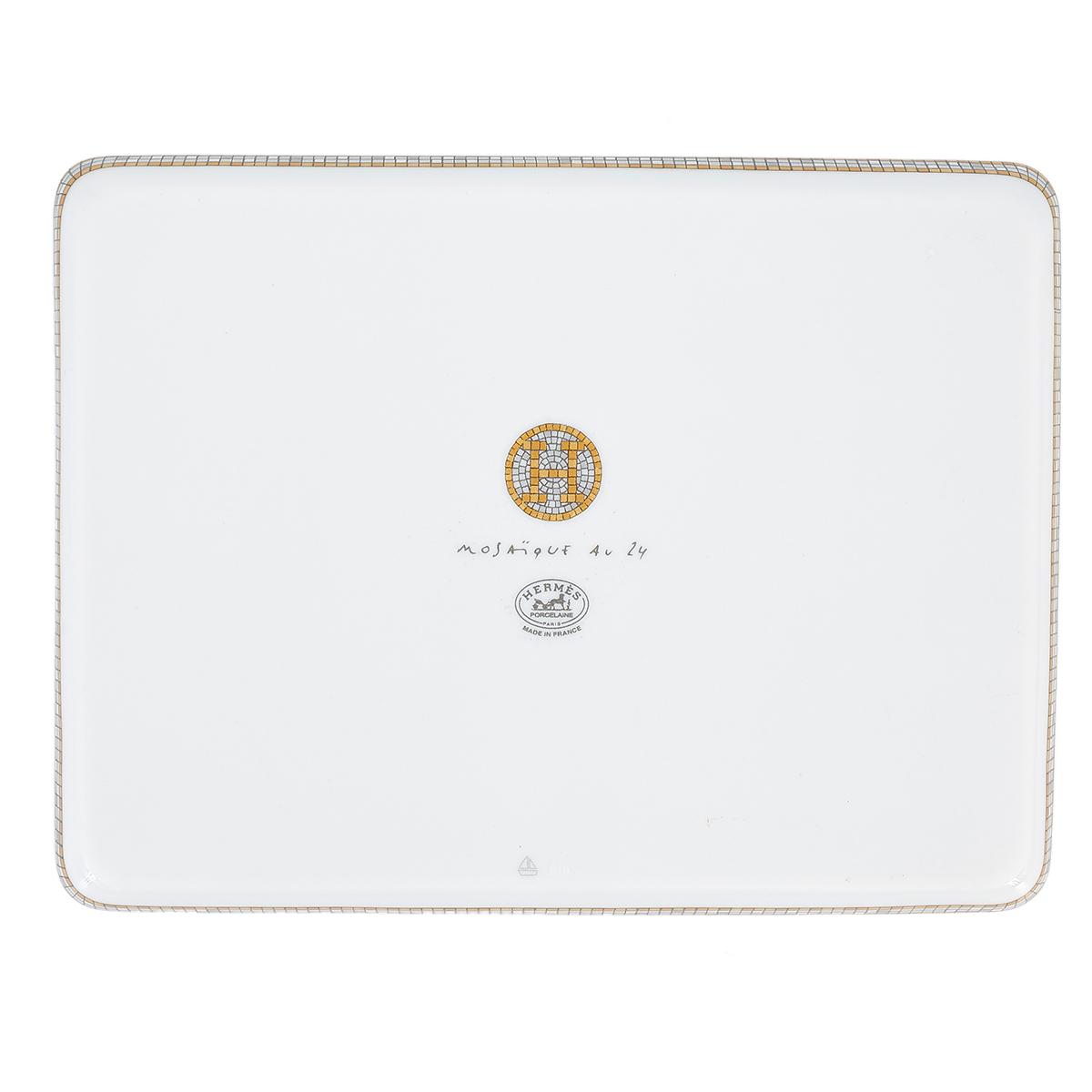Brand New ( Rank N ) HERMÈS Mosaique au 24 gold tray, small model  Yellow Orange Gray White Porcelain - 3