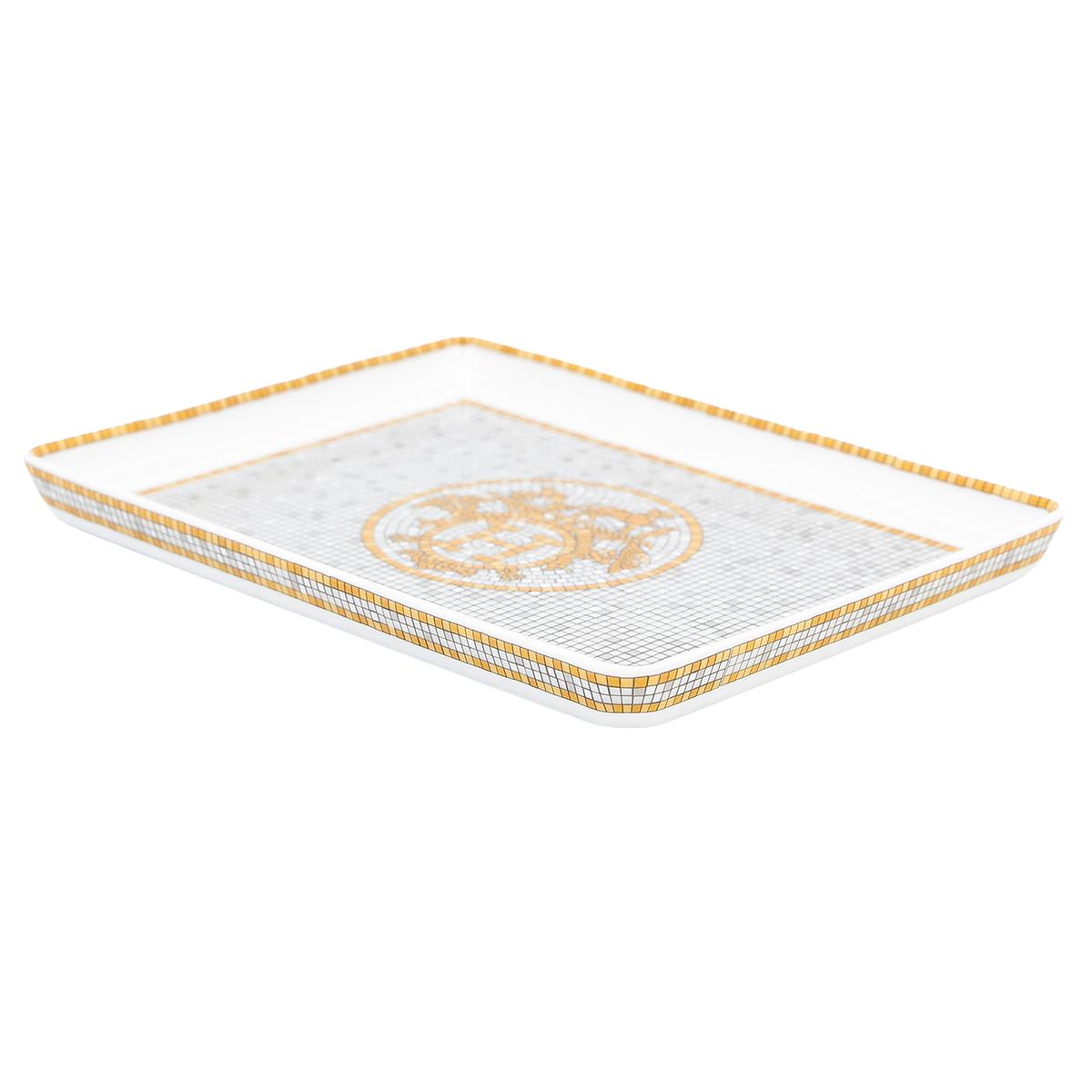 Brand New ( Rank N ) HERMÈS Mosaique au 24 gold tray, small model  Yellow Orange Gray White Porcelain - 2