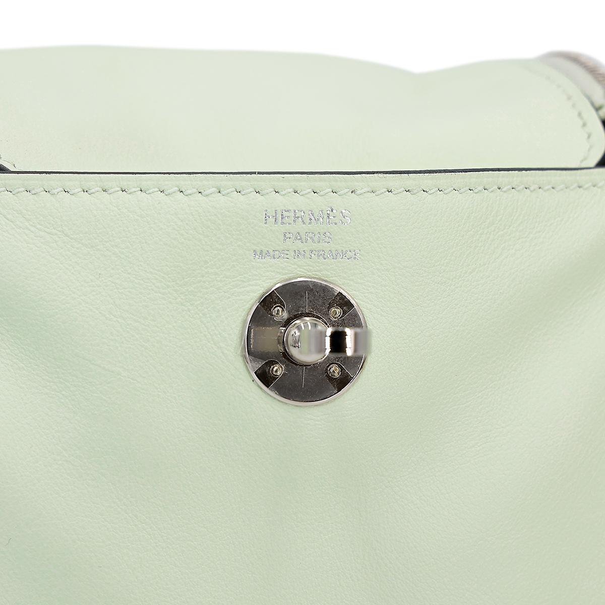 Excellent ( Rank SA ) HERMÈS Mini Lindy Vert Fizz (0S) Swift Palladium hardware U (2022) - 15