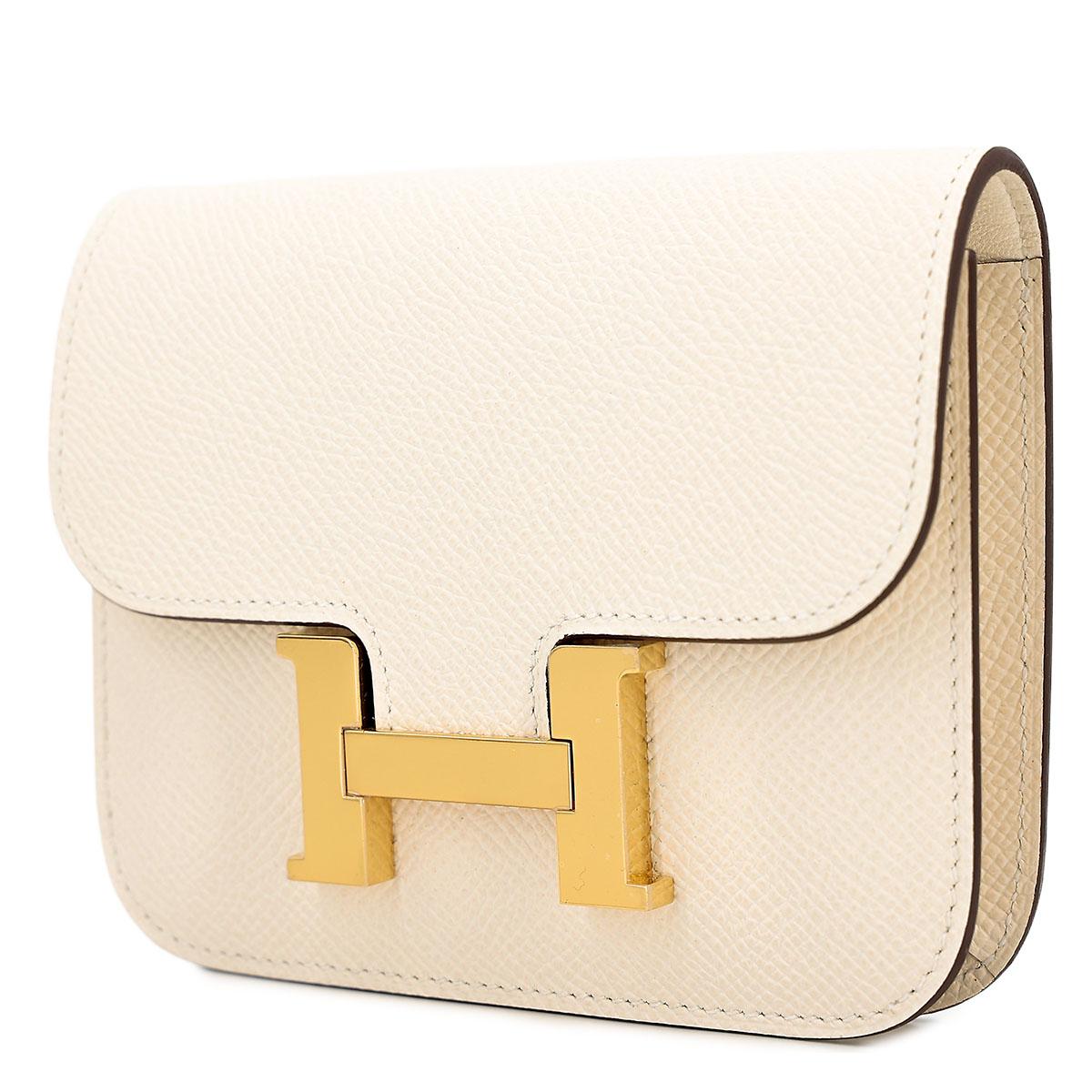 Brand New ( Rank N ) HERMÈS Constance Slim Wallet Nata (I2) Epsom Gold hardware B (2023) - 2