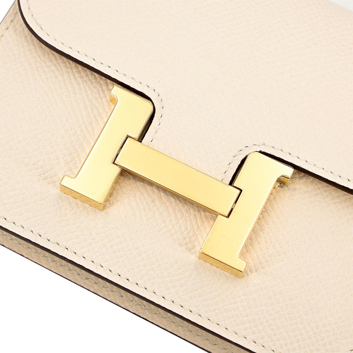 Brand New ( Rank N ) HERMÈS Constance Slim Wallet Nata (I2) Epsom Gold hardware B (2023) - 11