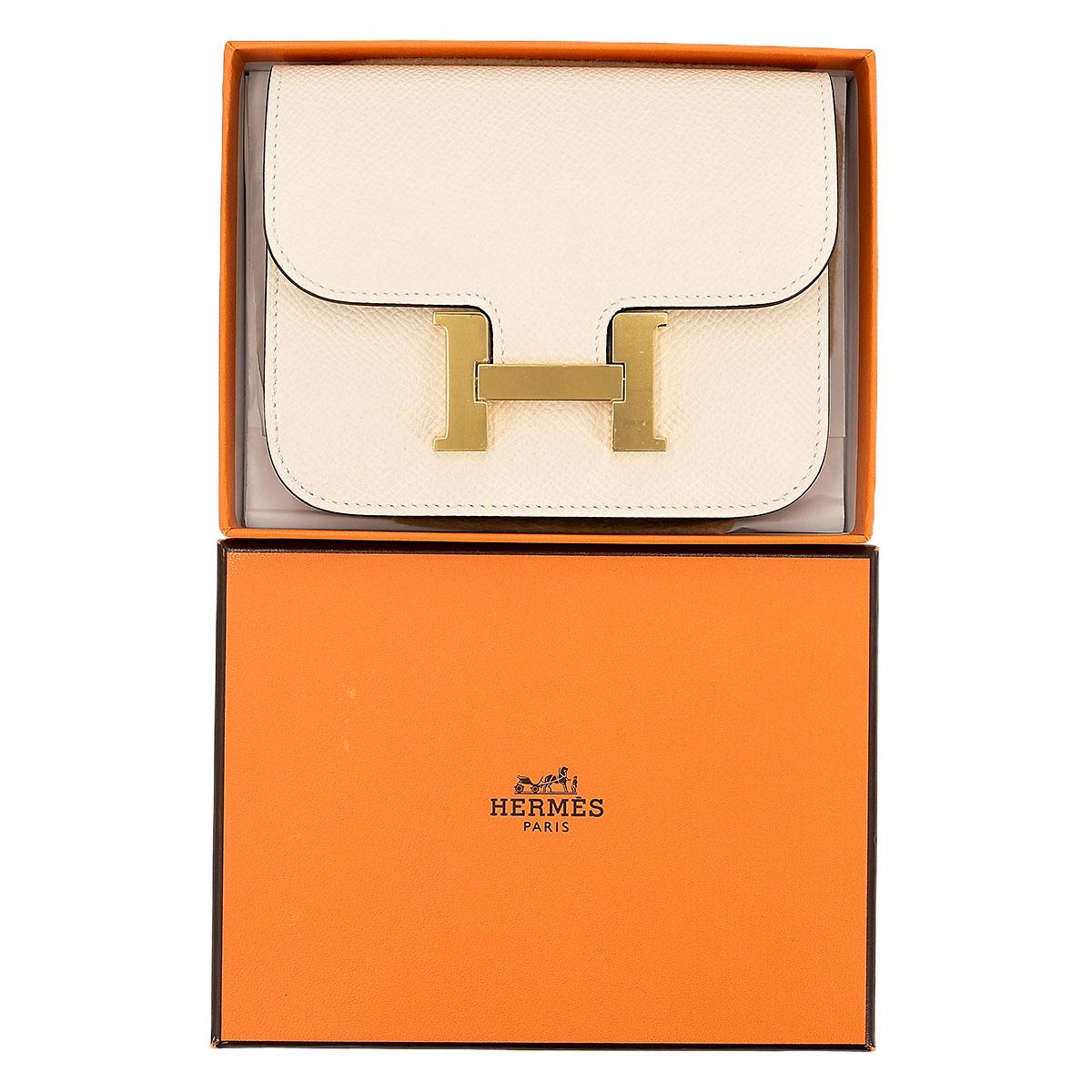 Brand New ( Rank N ) HERMÈS Constance Slim Wallet Nata (I2) Epsom Gold hardware B (2023) - 27