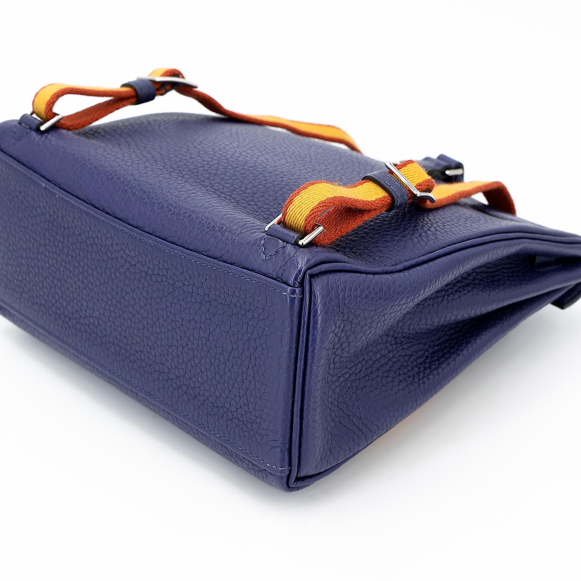 Very Good ( Rank A) HERMÈS Kelly Ado PM Bleu Encre (M3) Clemence Palladium hardware A (2017) - 8