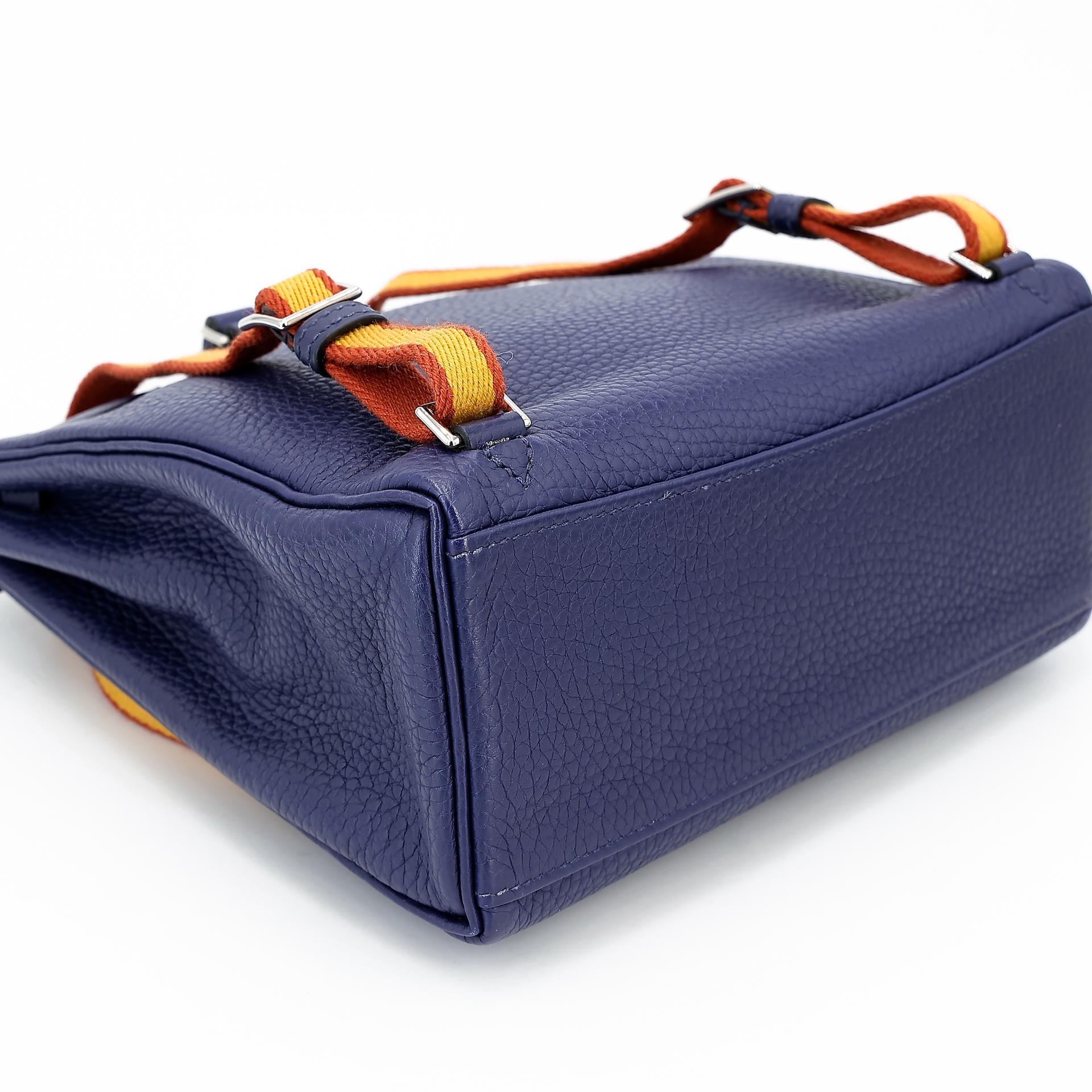 Very Good ( Rank A) HERMÈS Kelly Ado PM Bleu Encre (M3) Clemence Palladium hardware A (2017) - 7