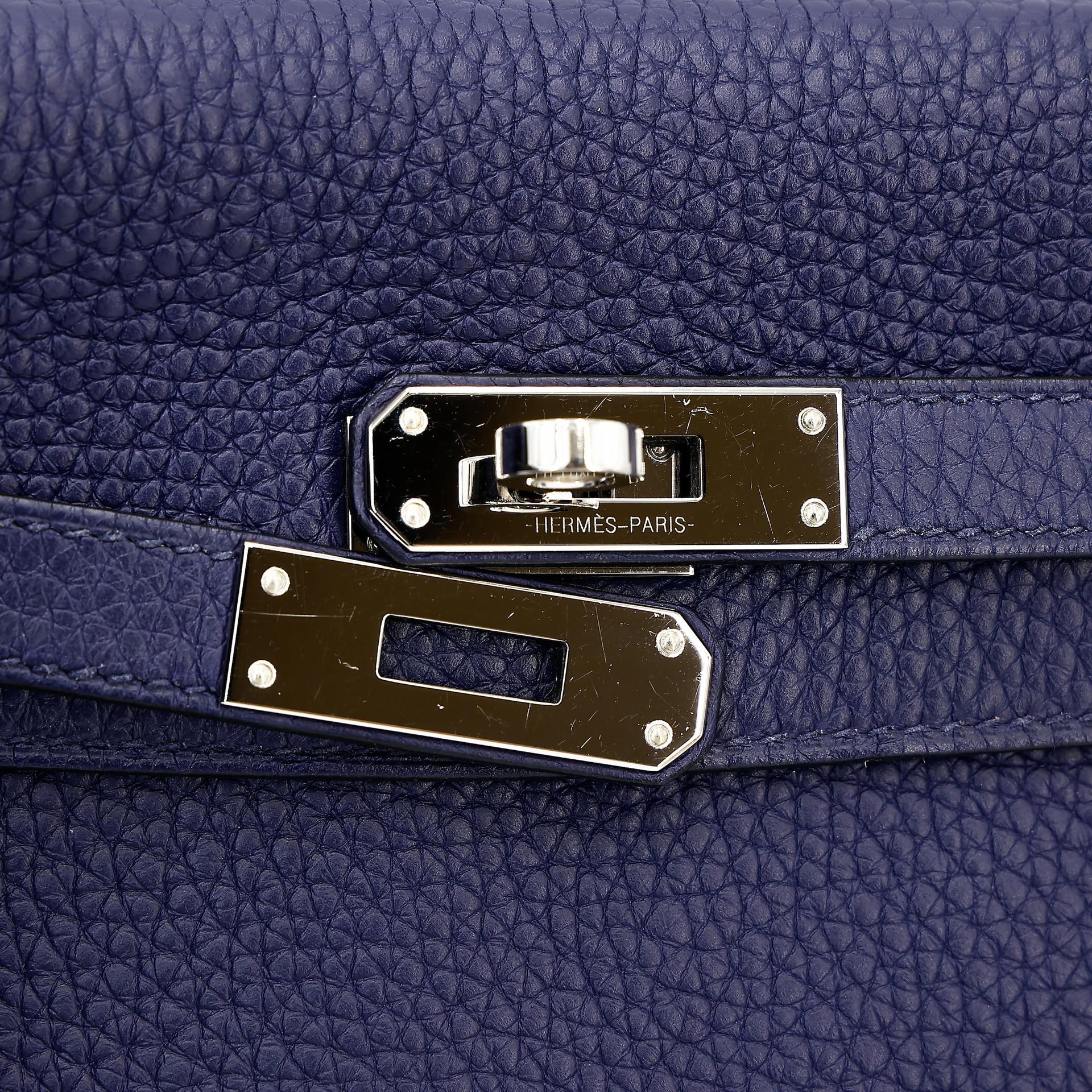 Very Good ( Rank A) HERMÈS Kelly Ado PM Bleu Encre (M3) Clemence Palladium hardware A (2017) - 9