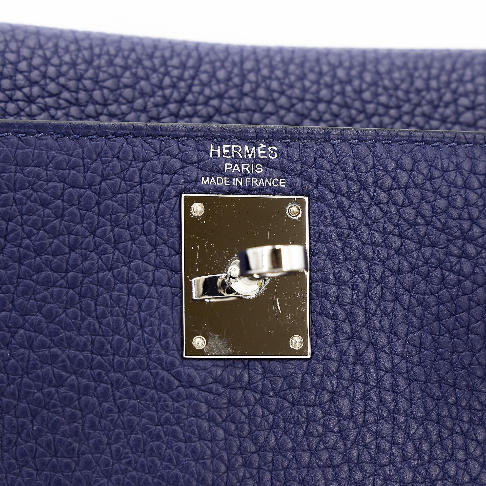 Very Good ( Rank A) HERMÈS Kelly Ado PM Bleu Encre (M3) Clemence Palladium hardware A (2017) - 10