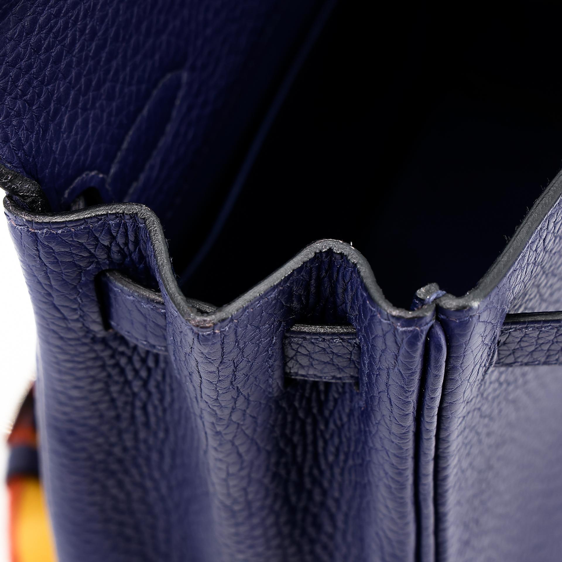 Very Good ( Rank A) HERMÈS Kelly Ado PM Bleu Encre (M3) Clemence Palladium hardware A (2017) - 12