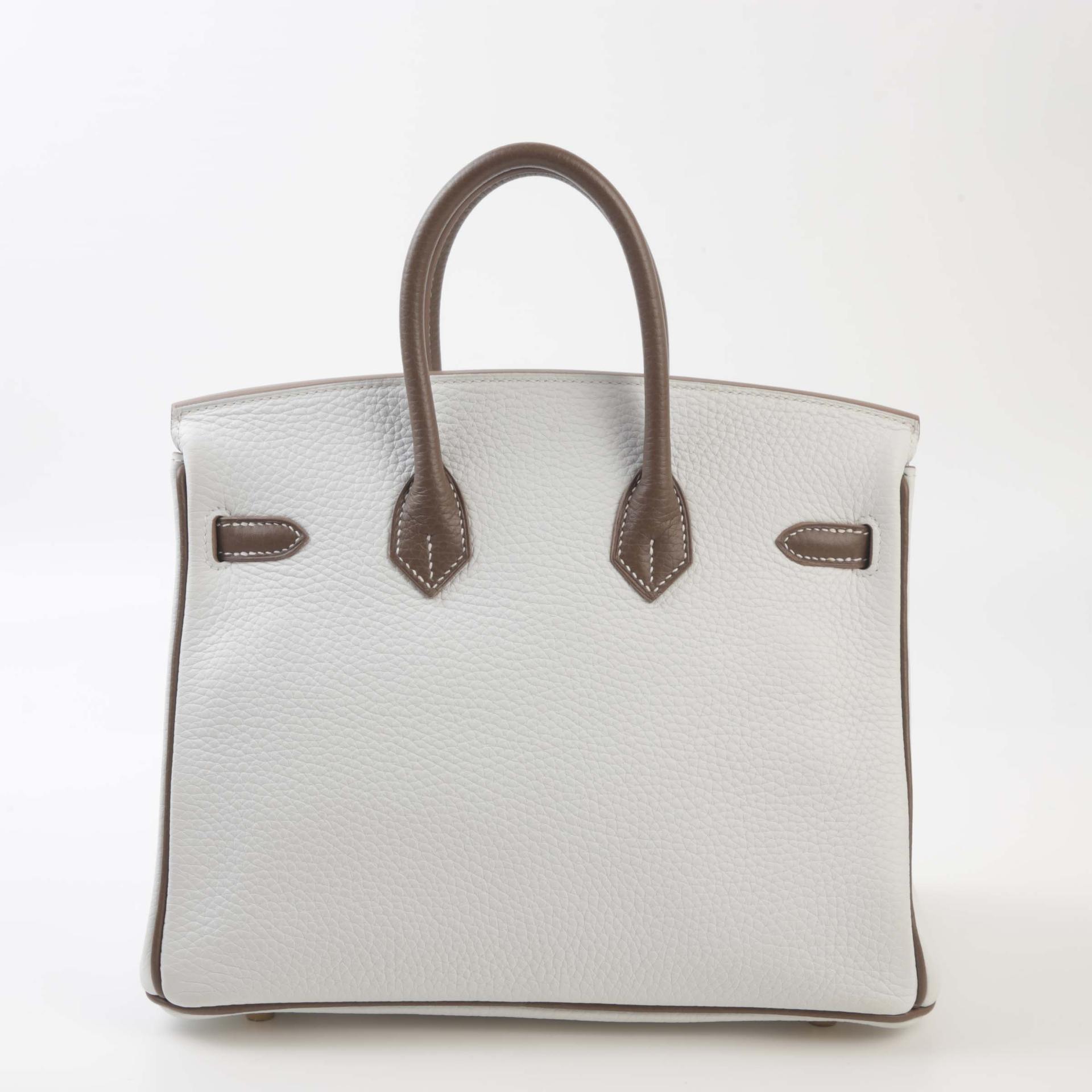 Very Good ( Rank A) HERMÈS Special Order Birkin 25 Etoupe (18) White (01) Clemence Permabrass hardware C (2018) - 2