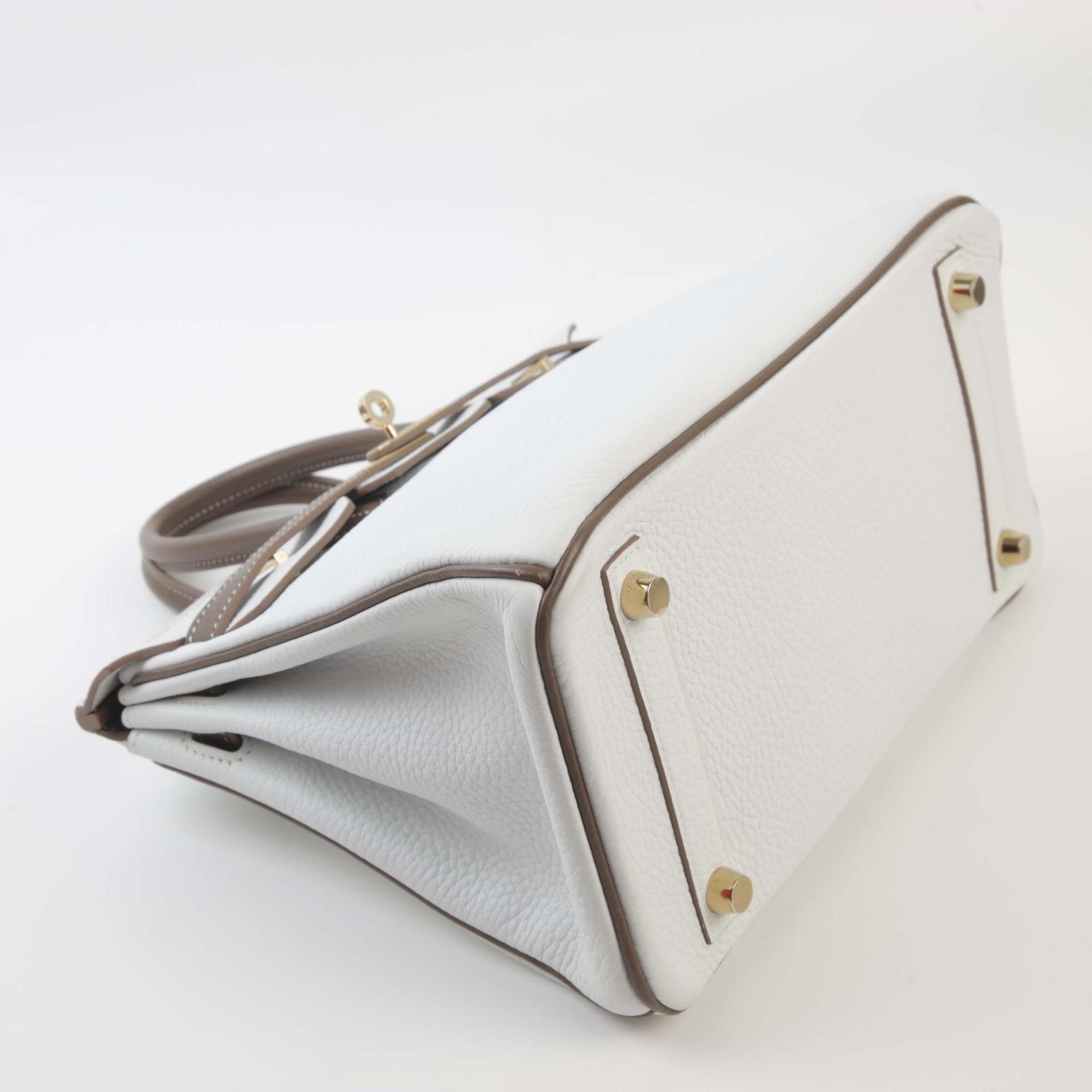 Very Good ( Rank A) HERMÈS Special Order Birkin 25 Etoupe (18) White (01) Clemence Permabrass hardware C (2018) - 4