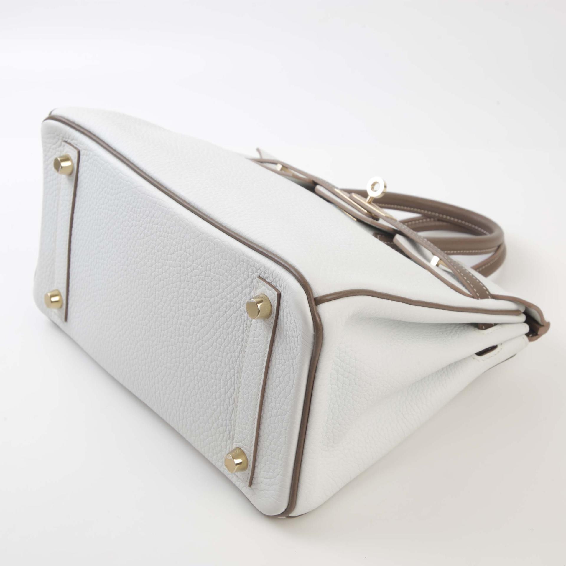 Very Good ( Rank A) HERMÈS Special Order Birkin 25 Etoupe (18) White (01) Clemence Permabrass hardware C (2018) - 5