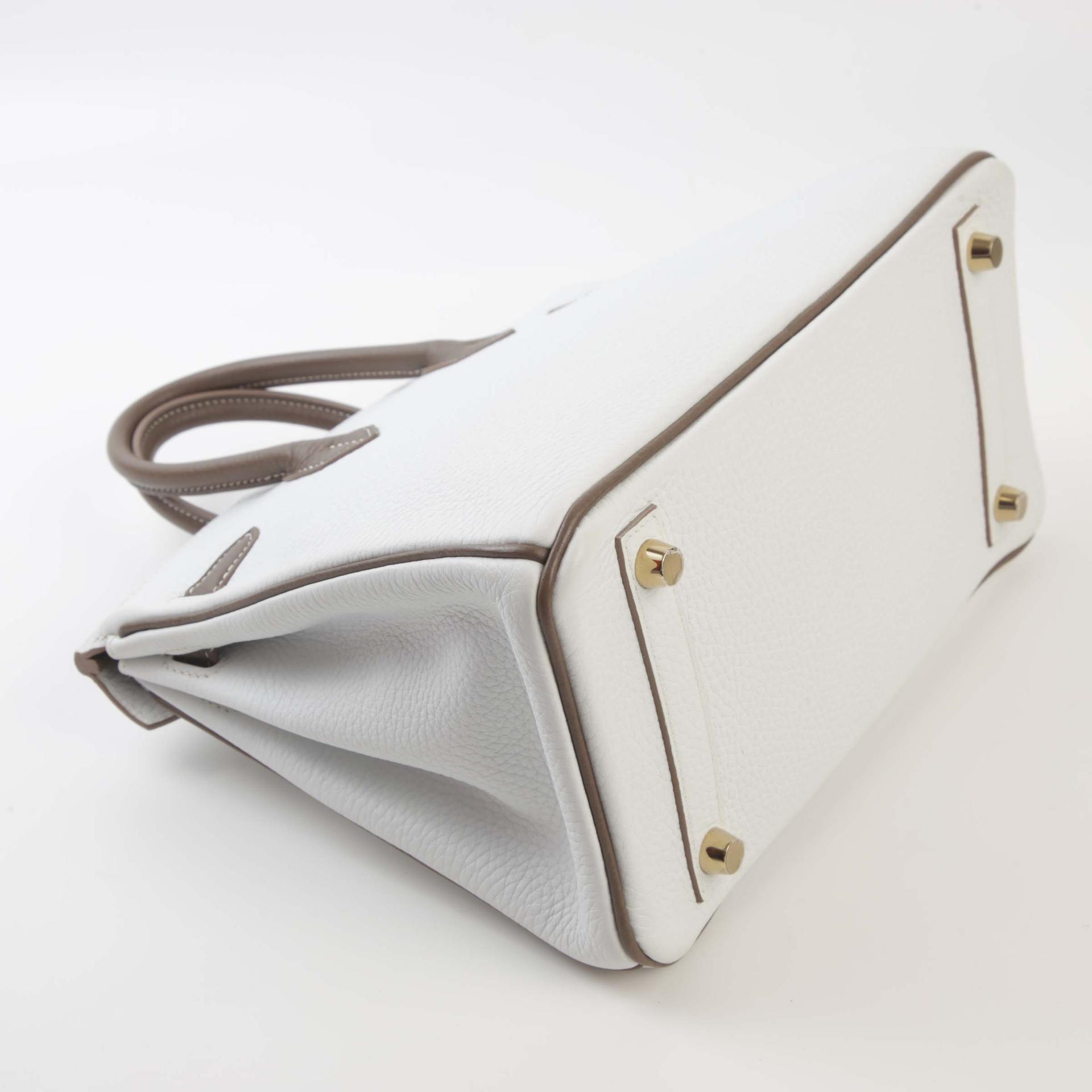 Very Good ( Rank A) HERMÈS Special Order Birkin 25 Etoupe (18) White (01) Clemence Permabrass hardware C (2018) - 6