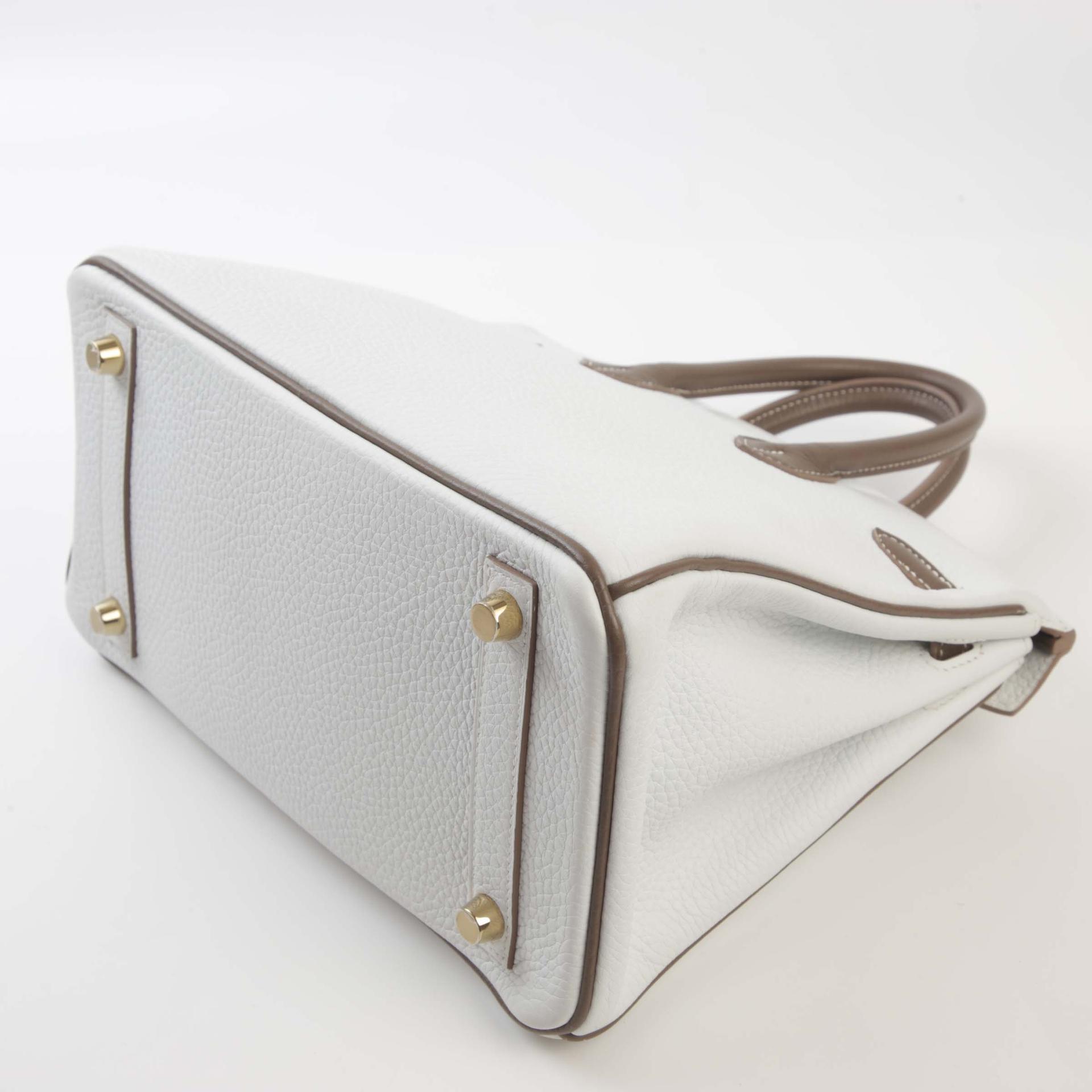 Very Good ( Rank A) HERMÈS Special Order Birkin 25 Etoupe (18) White (01) Clemence Permabrass hardware C (2018) - 7