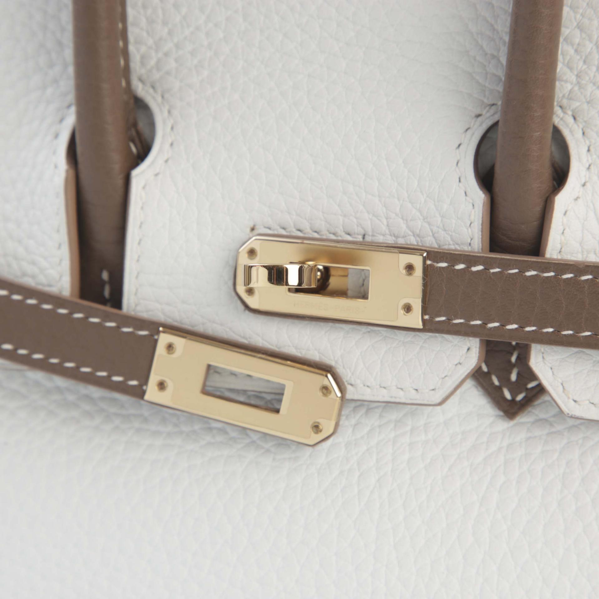 Very Good ( Rank A) HERMÈS Special Order Birkin 25 Etoupe (18) White (01) Clemence Permabrass hardware C (2018) - 8