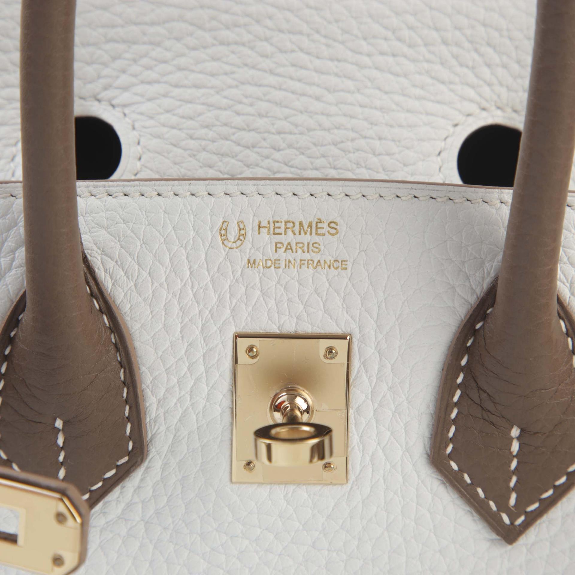 Very Good ( Rank A) HERMÈS Special Order Birkin 25 Etoupe (18) White (01) Clemence Permabrass hardware C (2018) - 9