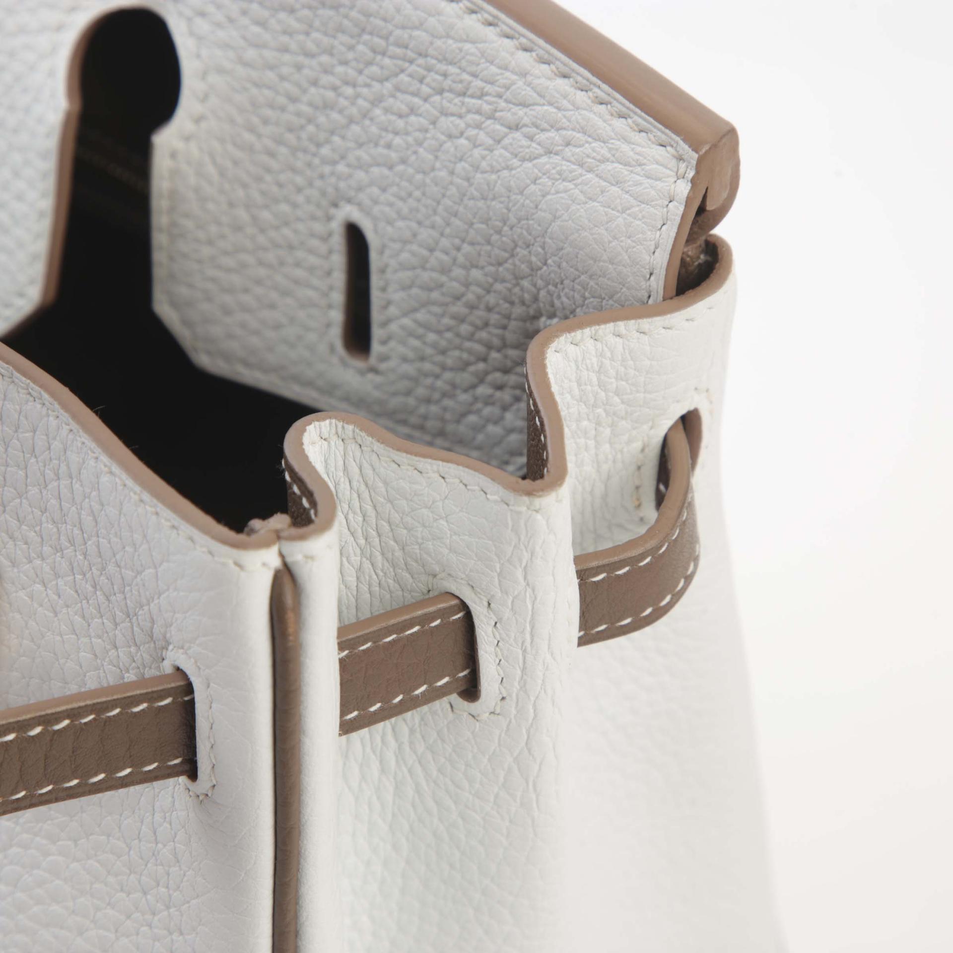 Very Good ( Rank A) HERMÈS Special Order Birkin 25 Etoupe (18) White (01) Clemence Permabrass hardware C (2018) - 11