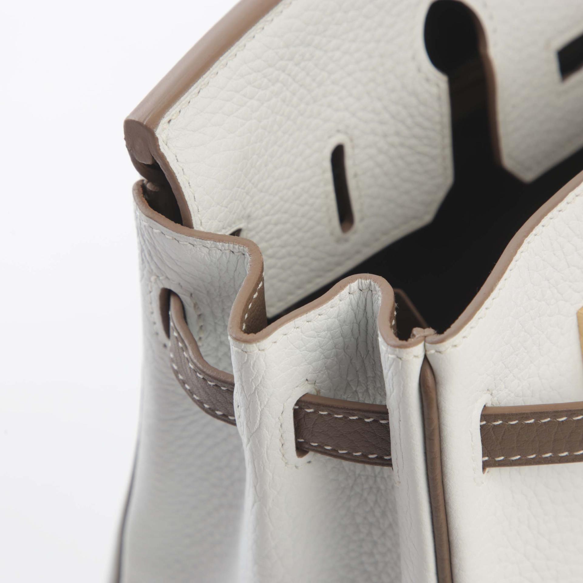 Very Good ( Rank A) HERMÈS Special Order Birkin 25 Etoupe (18) White (01) Clemence Permabrass hardware C (2018) - 12