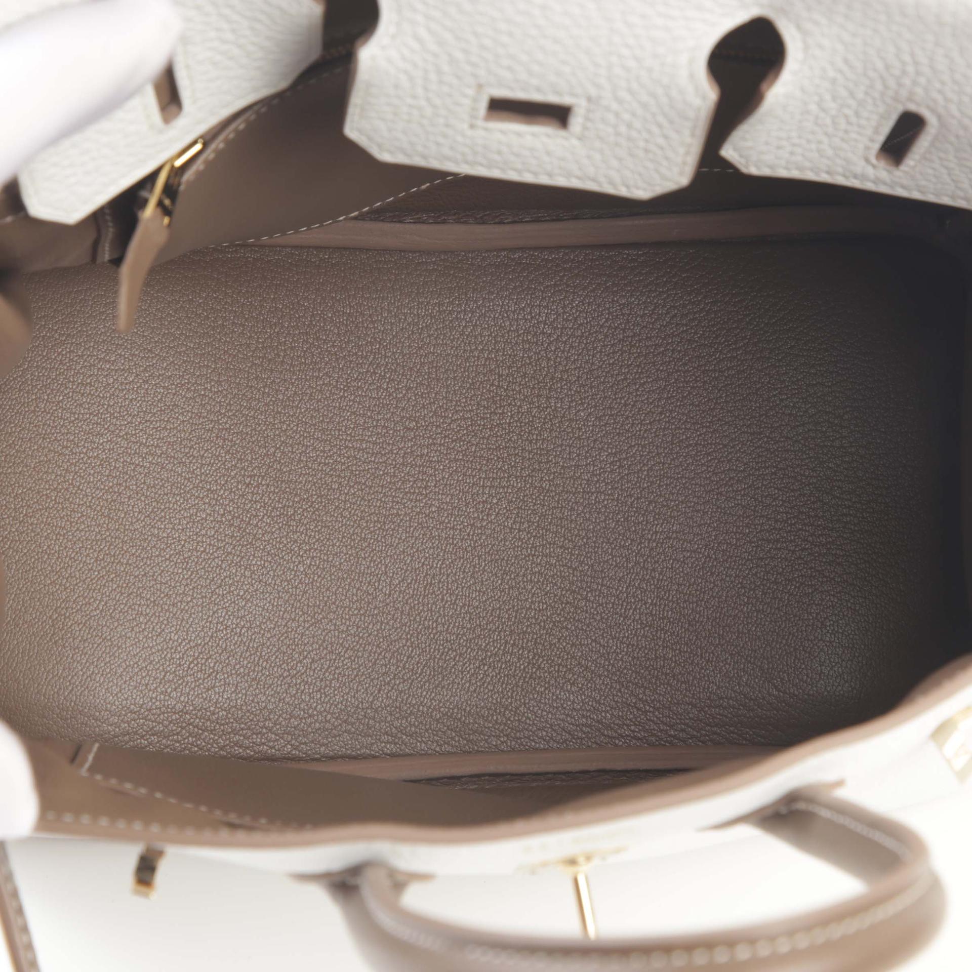 Very Good ( Rank A) HERMÈS Special Order Birkin 25 Etoupe (18) White (01) Clemence Permabrass hardware C (2018) - 10