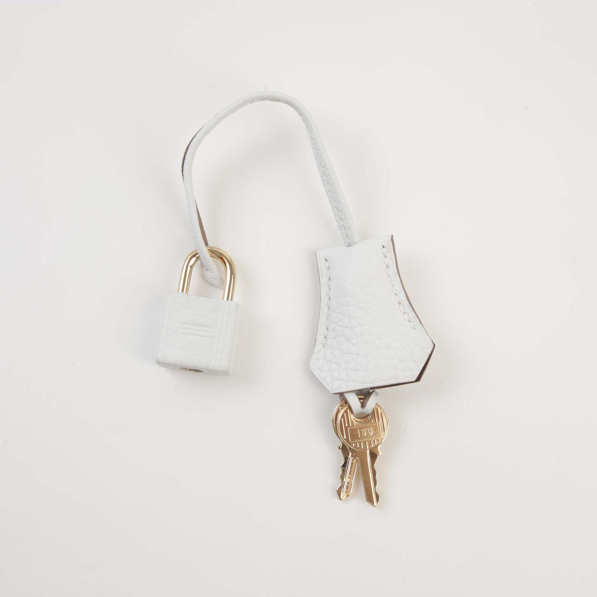 Very Good ( Rank A) HERMÈS Special Order Birkin 25 Etoupe (18) White (01) Clemence Permabrass hardware C (2018) - 14