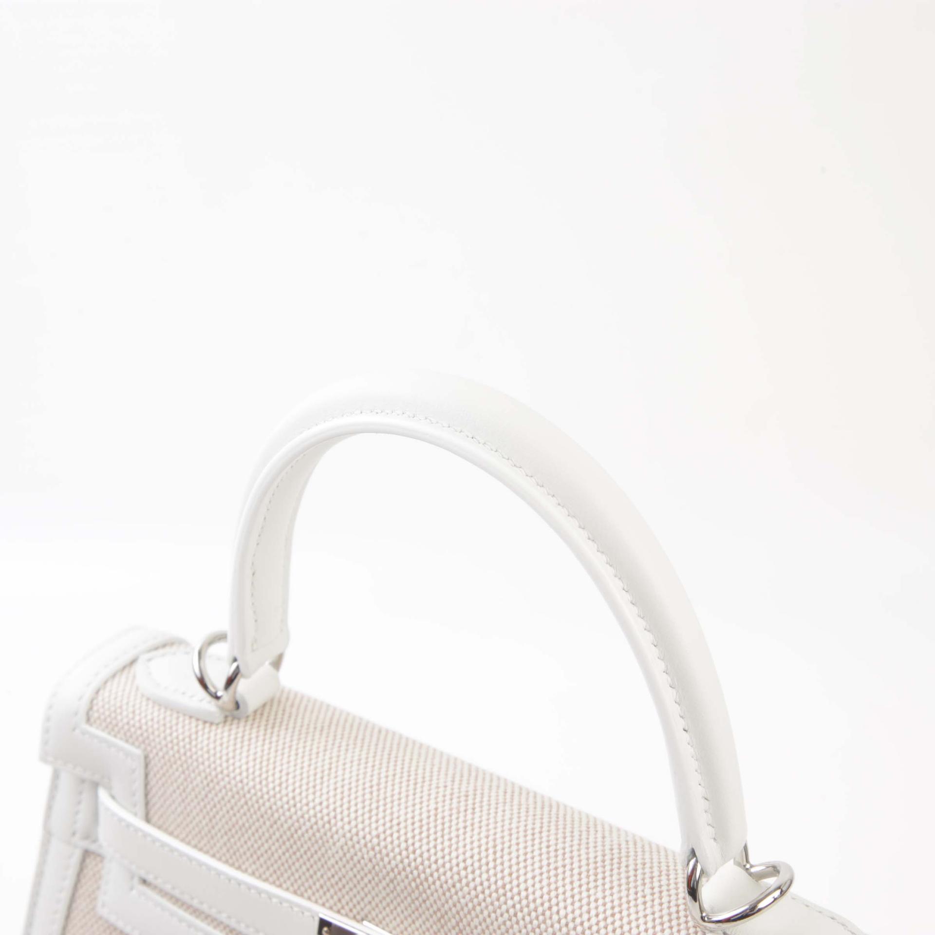 Brand New ( Rank N ) HERMÈS Kelly 25 Sellier New White (0U) Ecru Swift Toile H canvas Palladium hardware W (2024) - 3