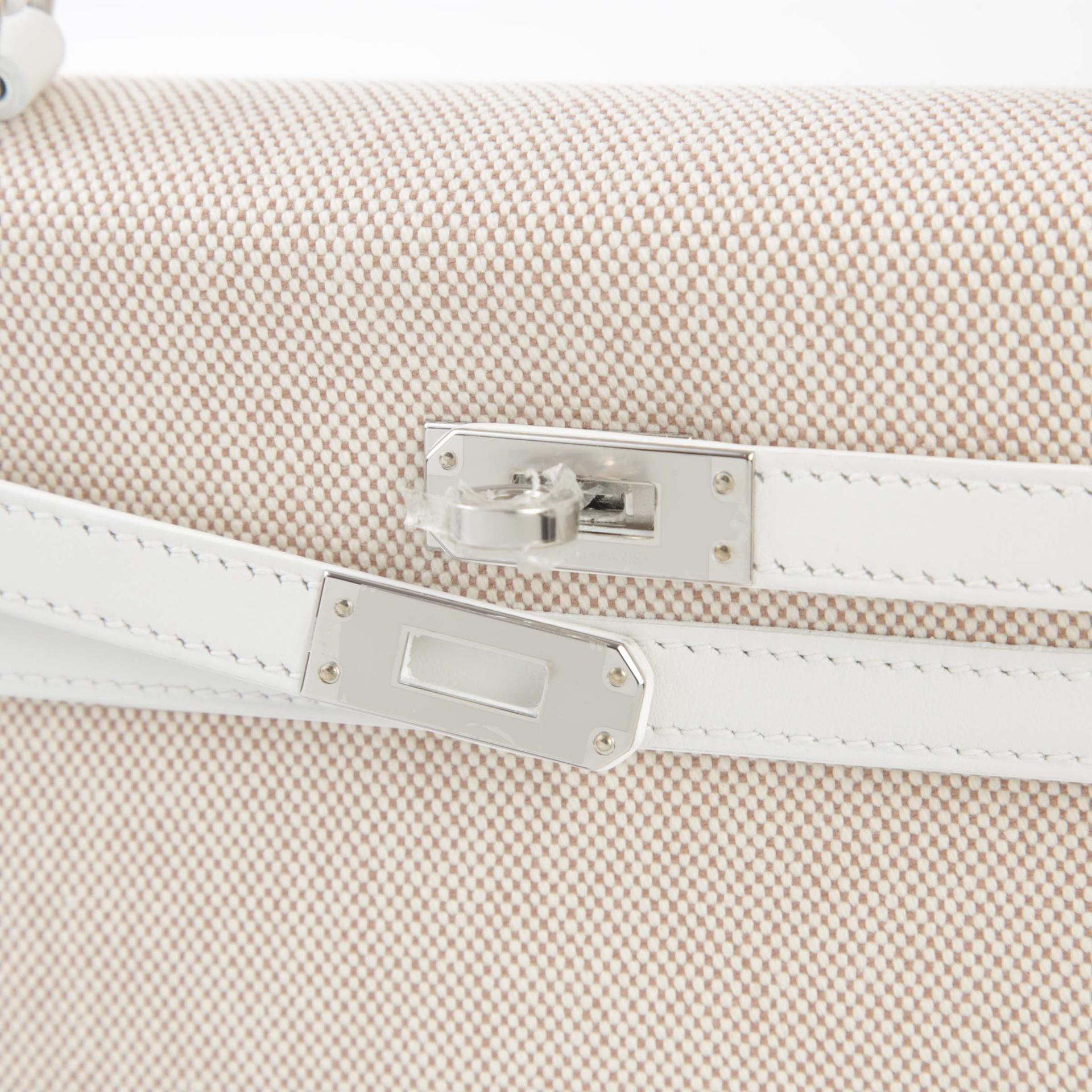 Brand New ( Rank N ) HERMÈS Kelly 25 Sellier New White (0U) Ecru Swift Toile H canvas Palladium hardware W (2024) - 8