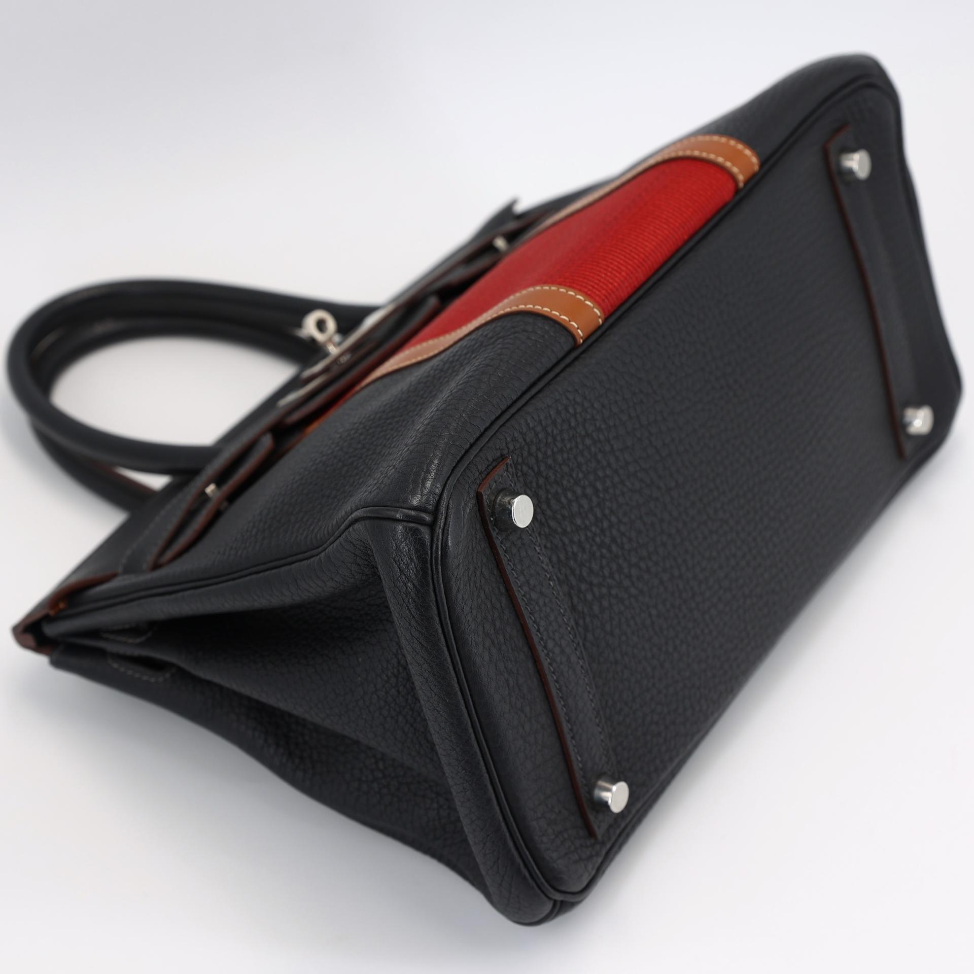 Very Good ( Rank A) HERMÈS Birkin 30 Club Fauve (34) Bleu Indigo (76) Rouge Fjord Crinoline Barenia Palladium hardware Square O (2011) - 4