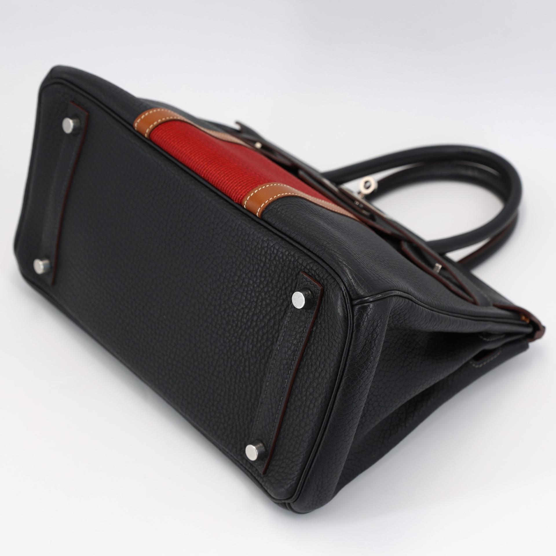 Very Good ( Rank A) HERMÈS Birkin 30 Club Fauve (34) Bleu Indigo (76) Rouge Fjord Crinoline Barenia Palladium hardware Square O (2011) - 5