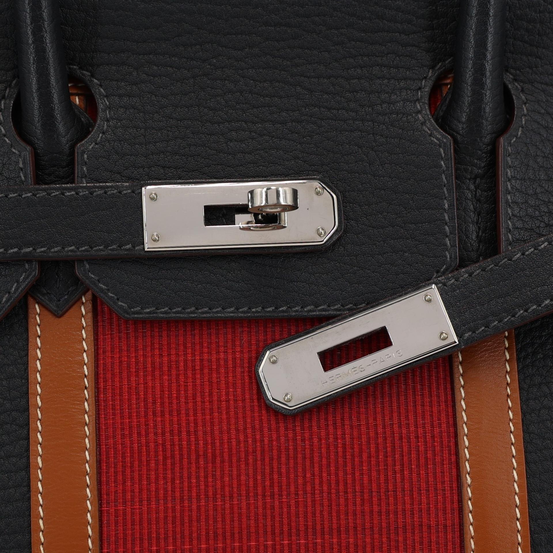 Very Good ( Rank A) HERMÈS Birkin 30 Club Fauve (34) Bleu Indigo (76) Rouge Fjord Crinoline Barenia Palladium hardware Square O (2011) - 9