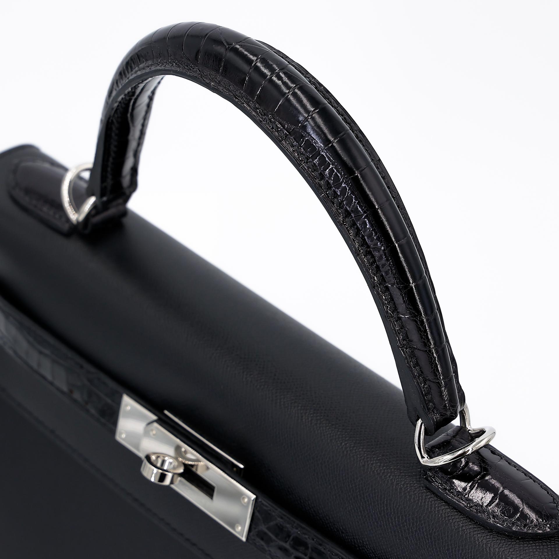 Excellent ( Rank SA ) HERMÈS Kelly 28 Sellier Touch Black (89) Madame Niloticus Crocodile Palladium hardware U (2022) - 3