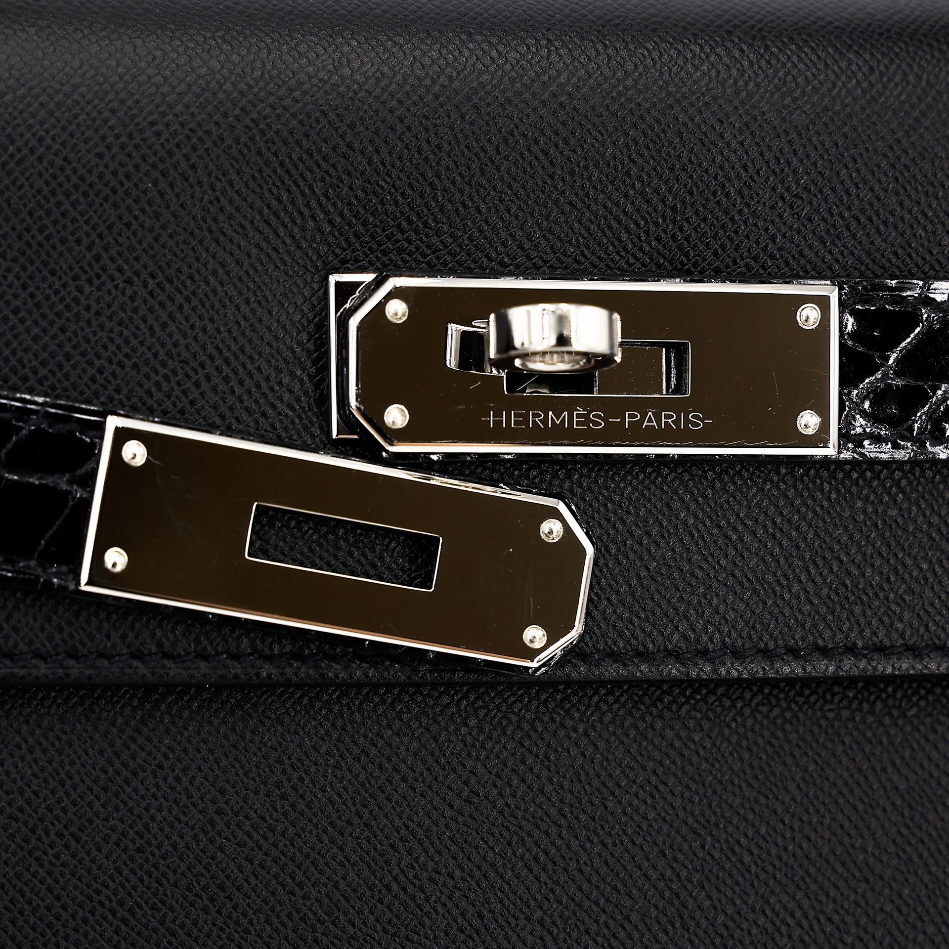 Excellent ( Rank SA ) HERMÈS Kelly 28 Sellier Touch Black (89) Madame Niloticus Crocodile Palladium hardware U (2022) - 9