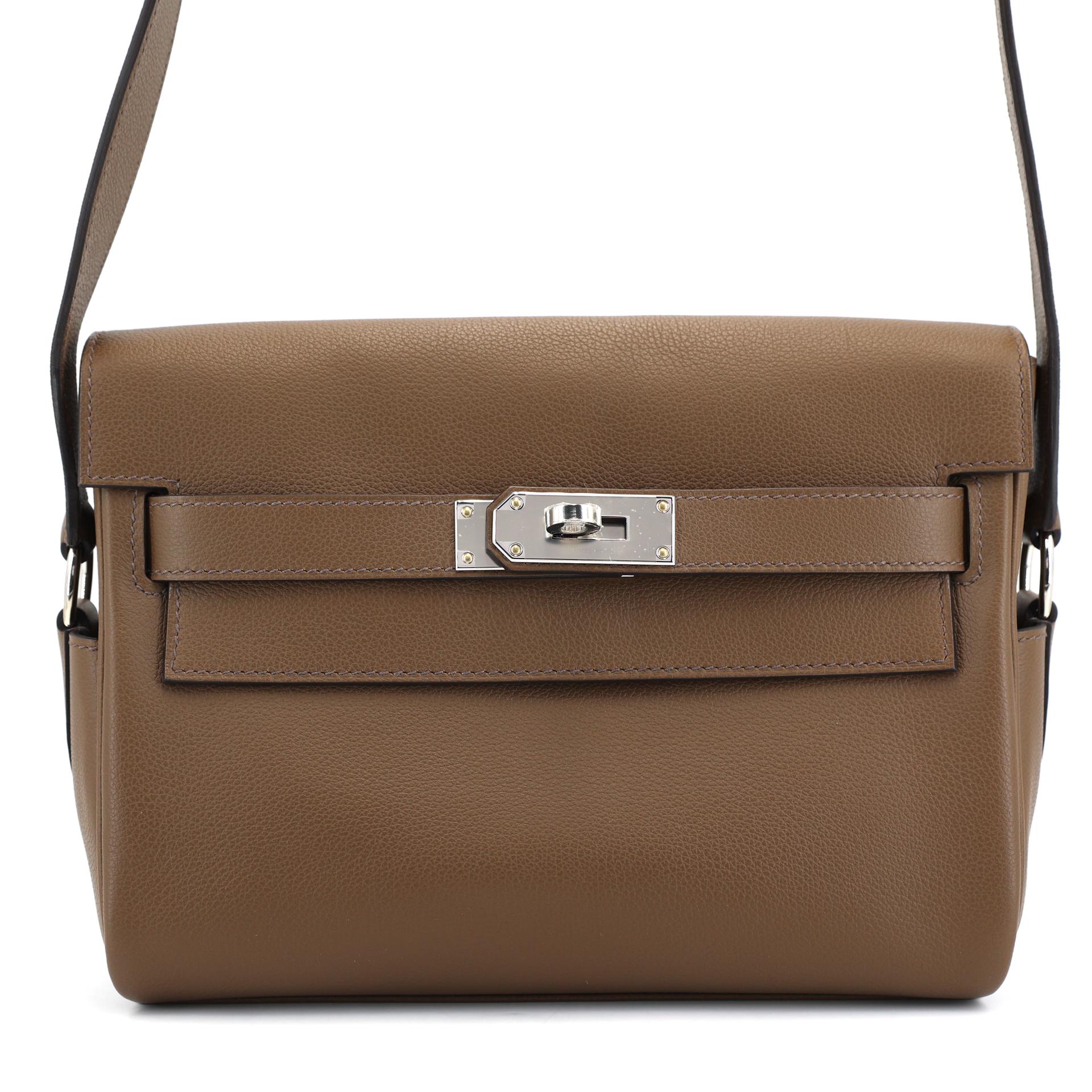 Brand New ( Rank N ) HERMÈS Kelly Messenger PM Ecorce (4C) Evercolor Palladium hardware B (2023) - 1