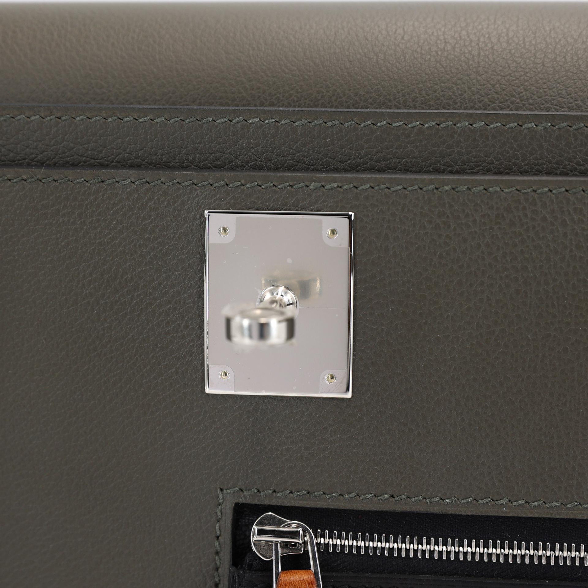 Brand New ( Rank N ) HERMÈS Kelly depeches 25 Colormatic 
 Fauve (34) Black (89) Vert de Gris (C6) Evercolor Palladium hardware B (2023) - 10