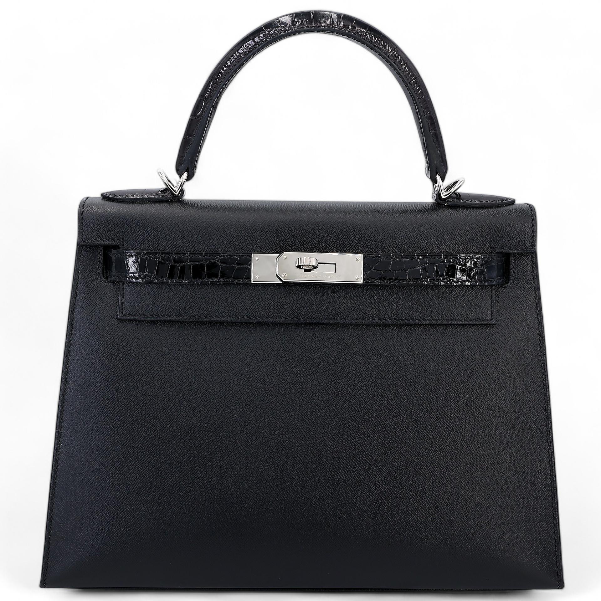 Excellent ( Rank SA ) HERMÈS Kelly 28 Sellier Touch Black (89) Madame Niloticus Crocodile Palladium hardware U (2022) - 1