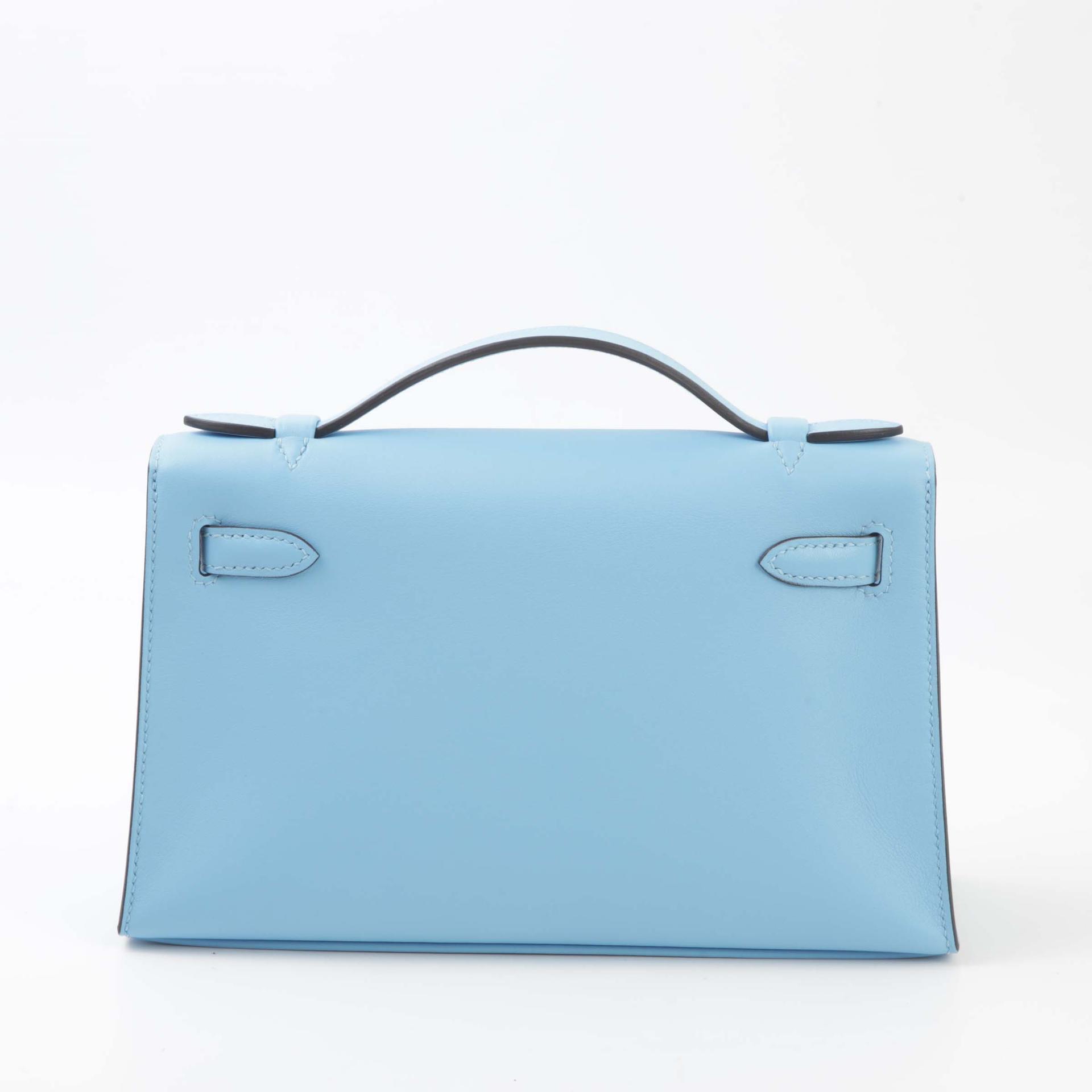 Unused ( Rank NS ) HERMÈS Kelly Pochette Celeste (7N) Swift Palladium hardware B (2023) - 2